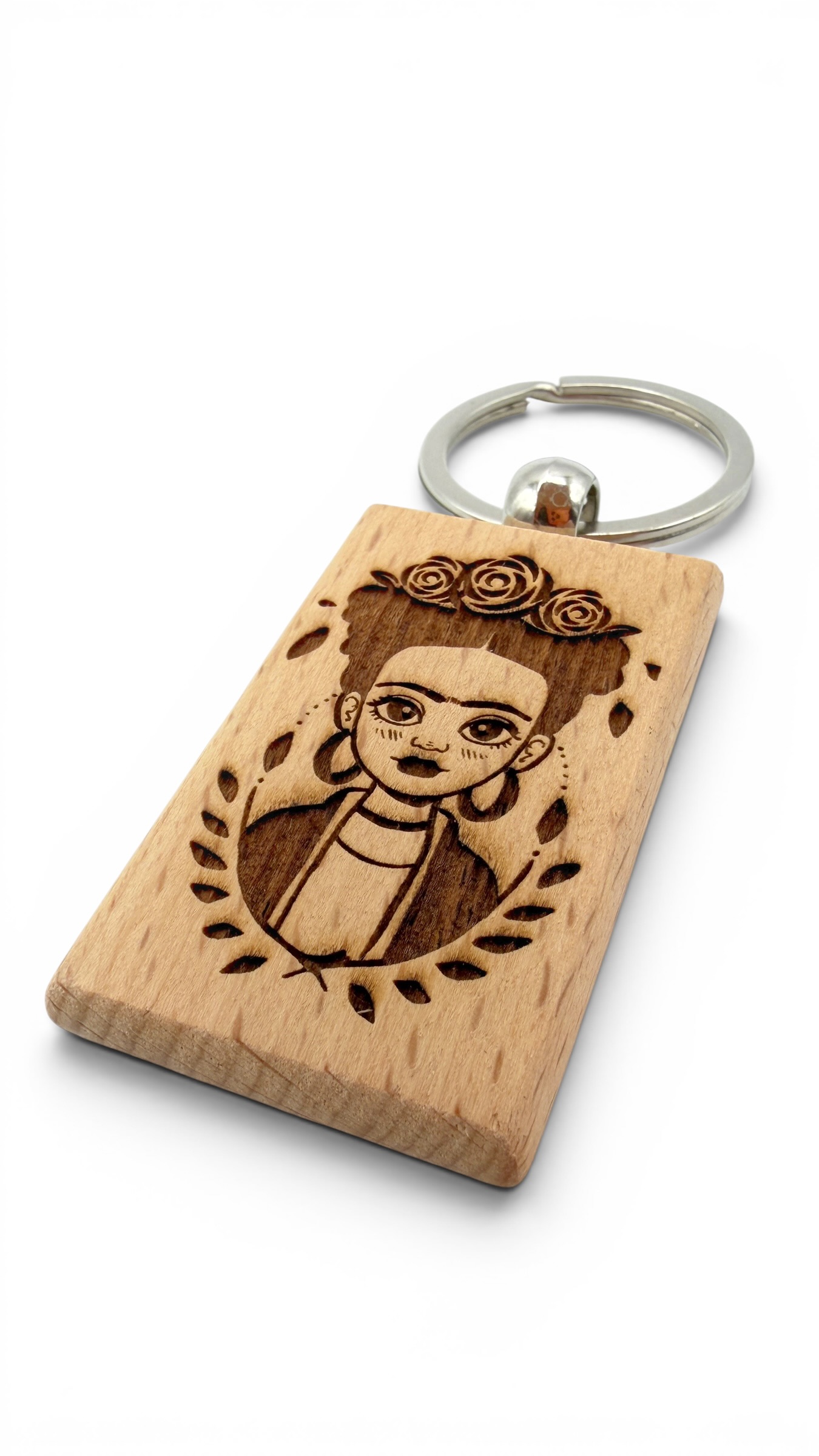 Frida Kahlo - Portachiavi in legno inciso 