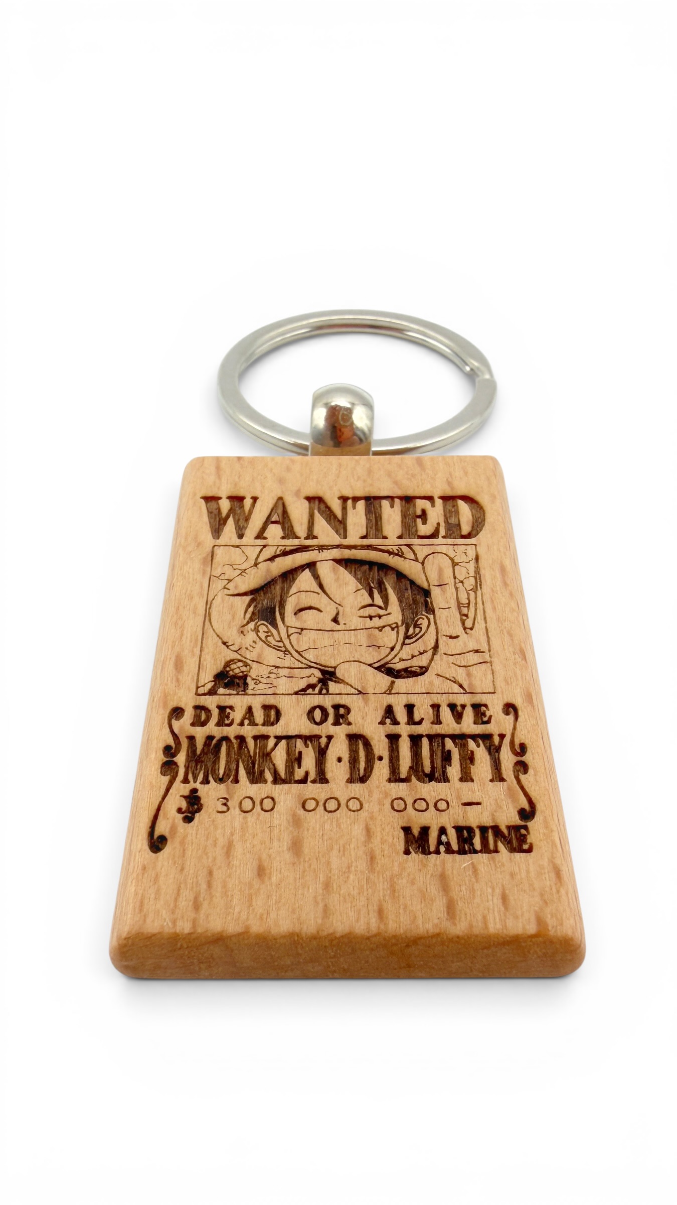 Luffy Wanted - Portachiavi in legno inciso 