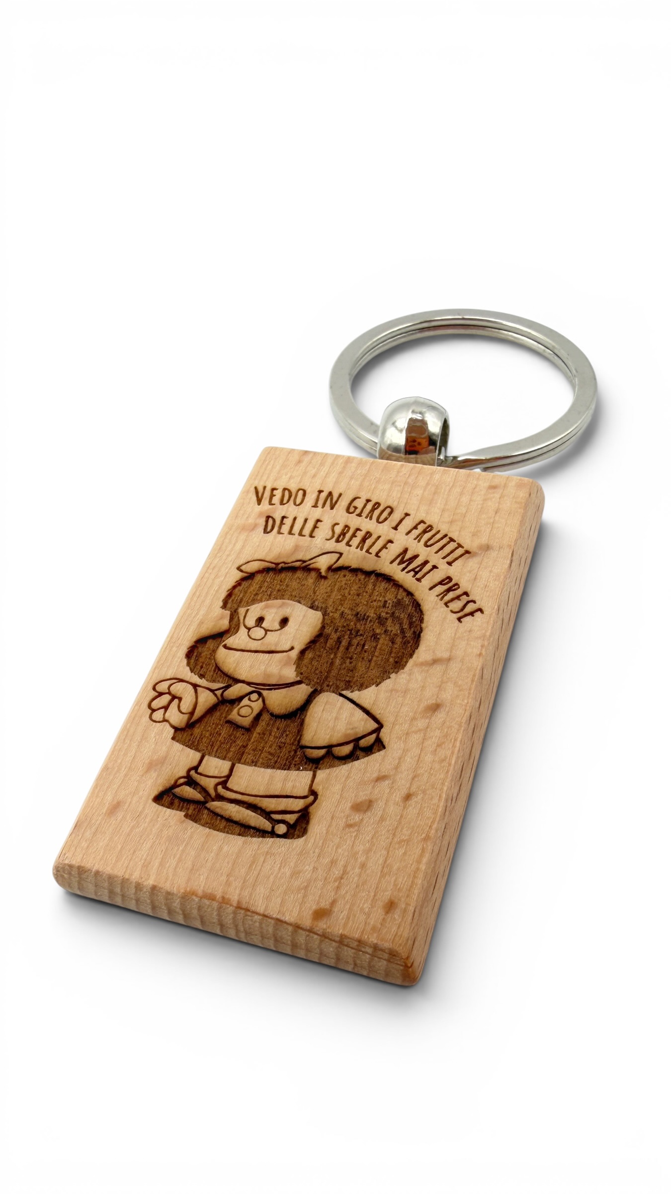 Mafalda - Portachiavi in legno inciso 