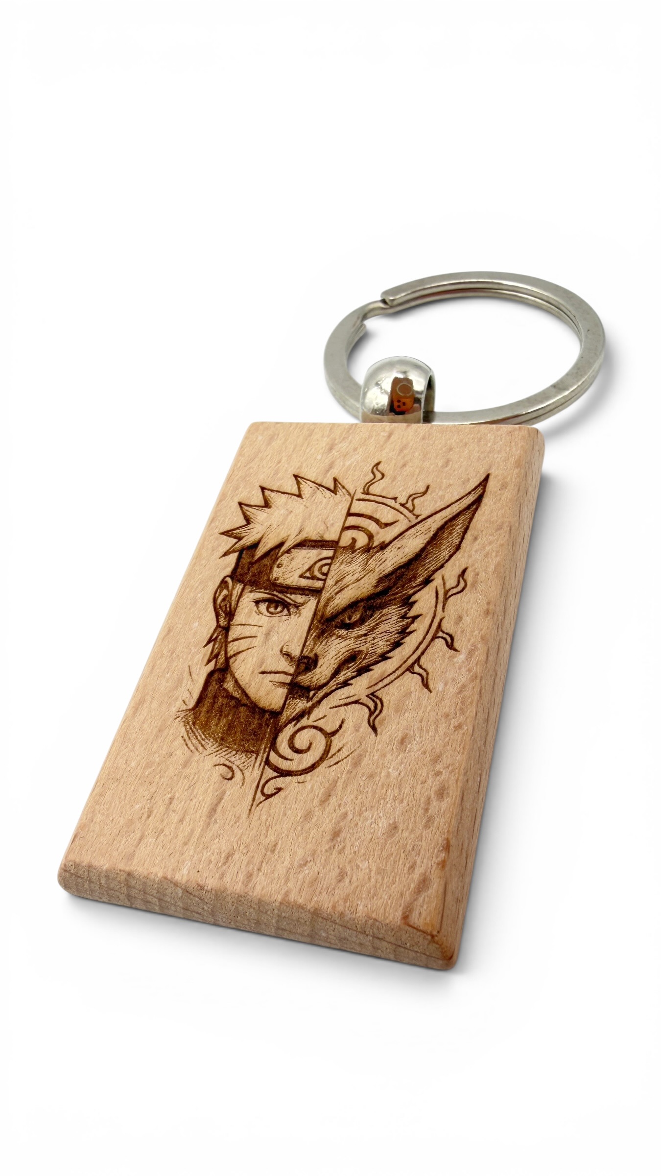 Naruto e Kurama - Portachiavi in legno inciso 