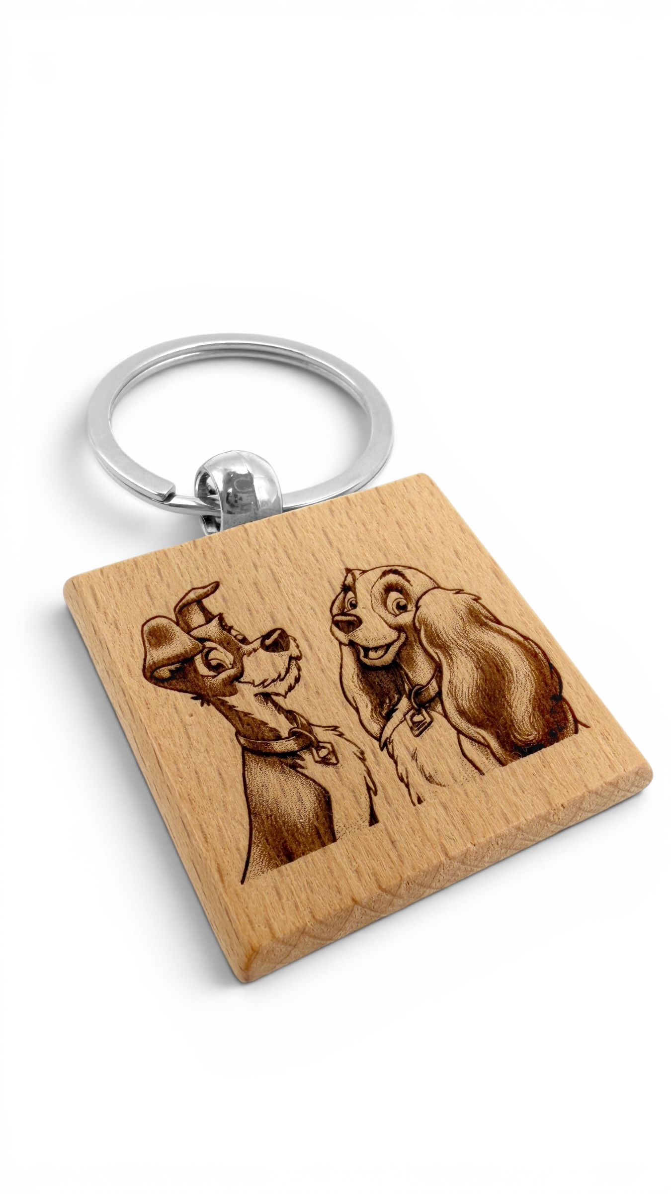 Lilli e il Vagabondo - Portachiavi in legno inciso 