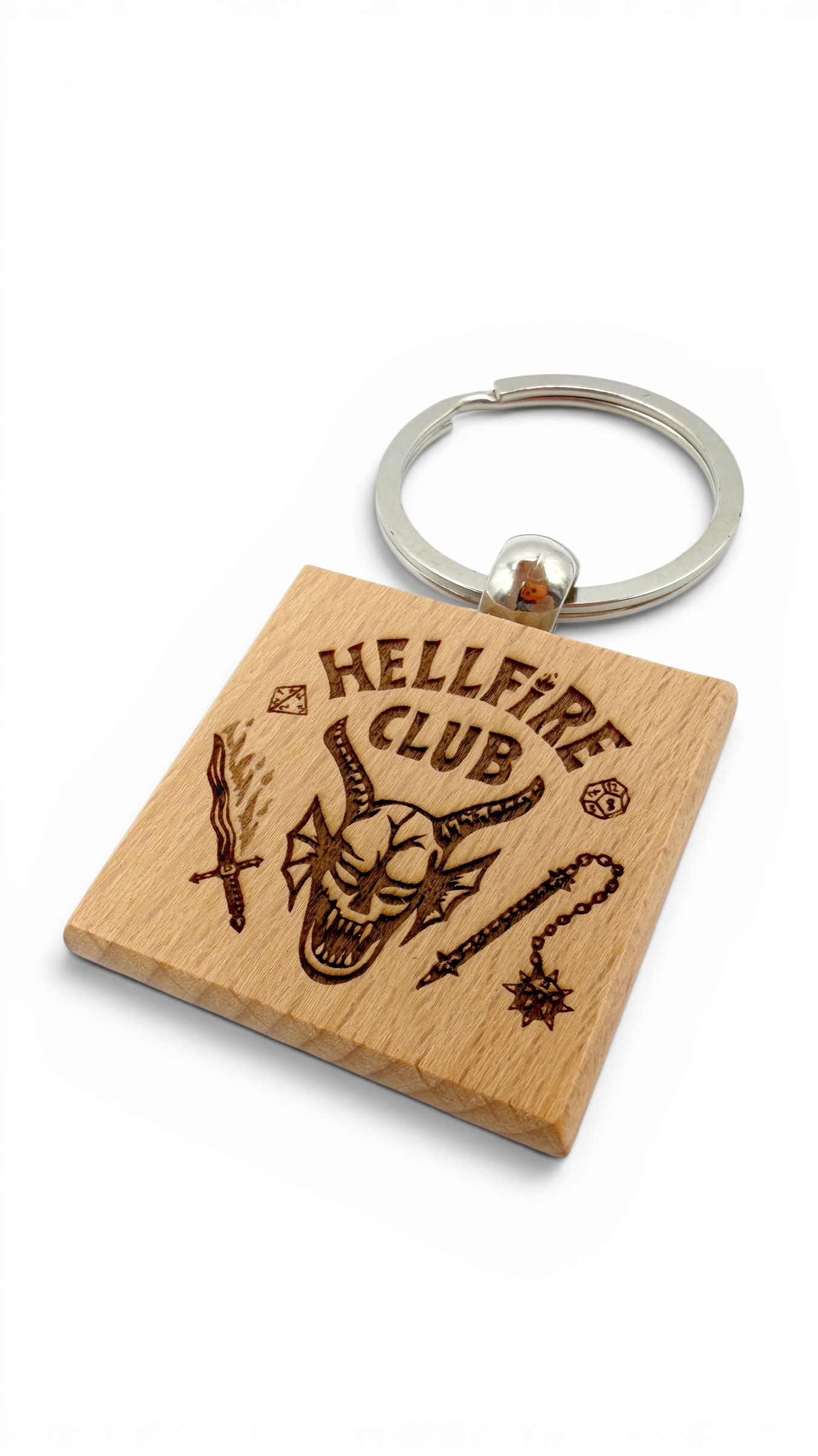 Stranger Things Hellfire Club - Portachiavi in legno inciso