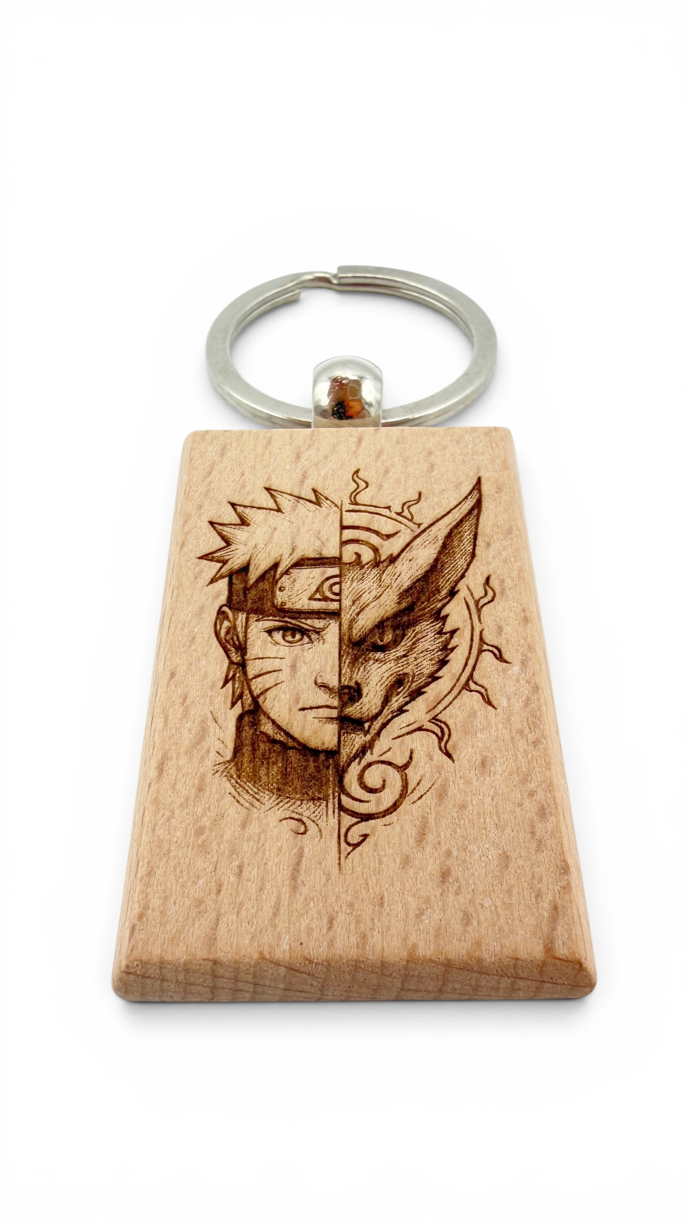 Naruto e Kurama - Portachiavi in legno inciso 