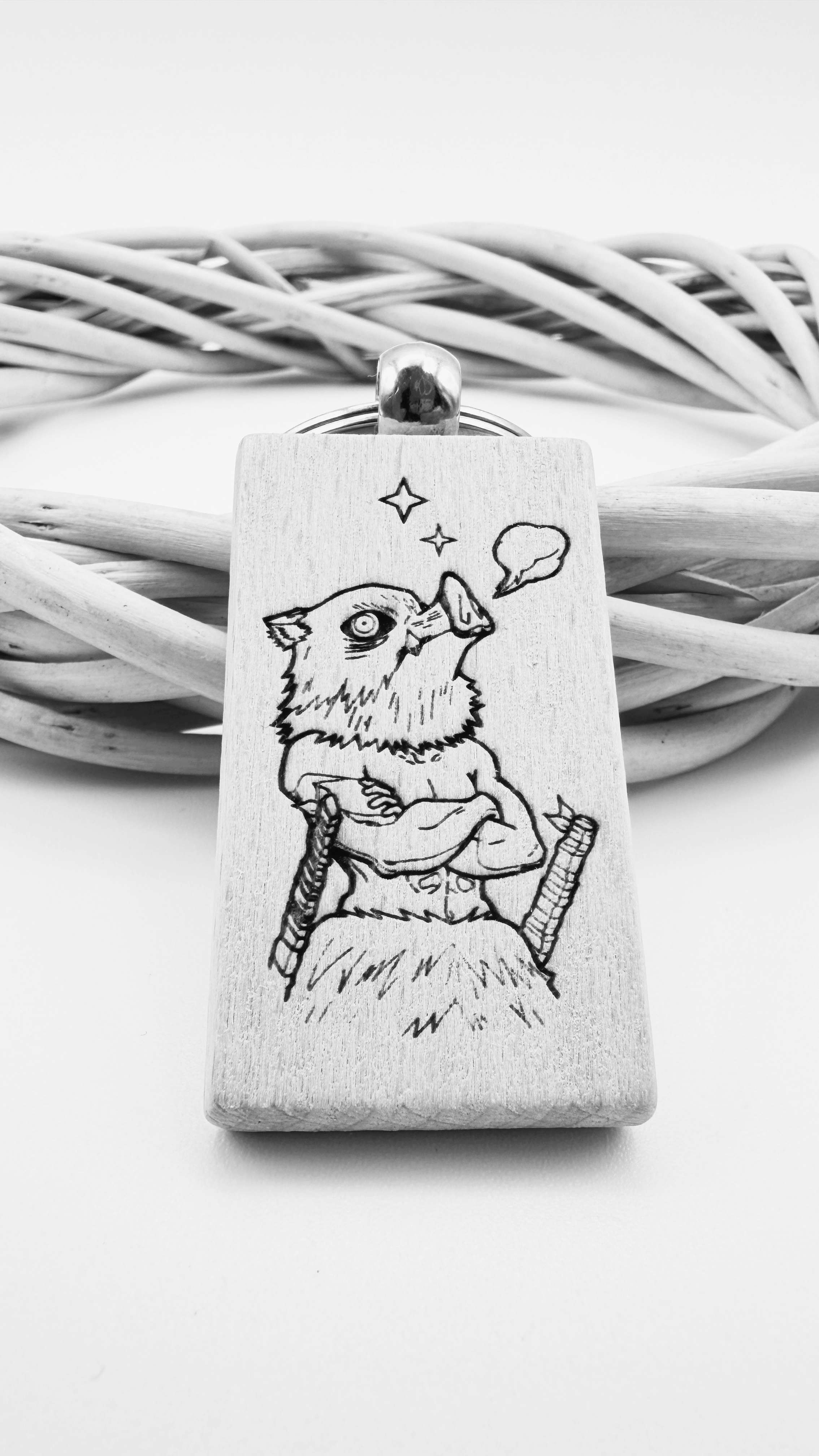 Inosuke Demon Slayer - Portachiavi in legno inciso 