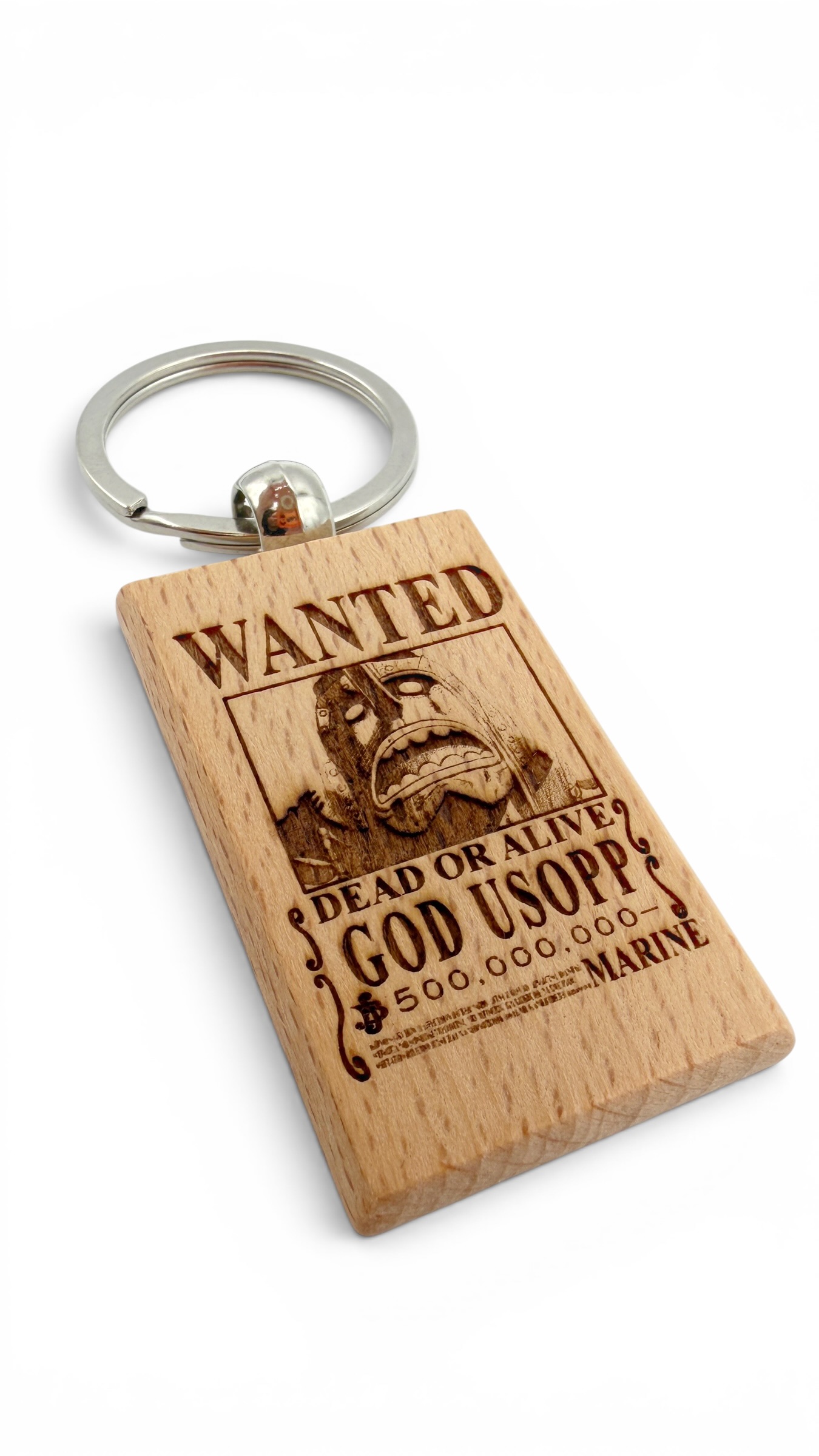 Usopp Wanted - Portachiavi in legno inciso