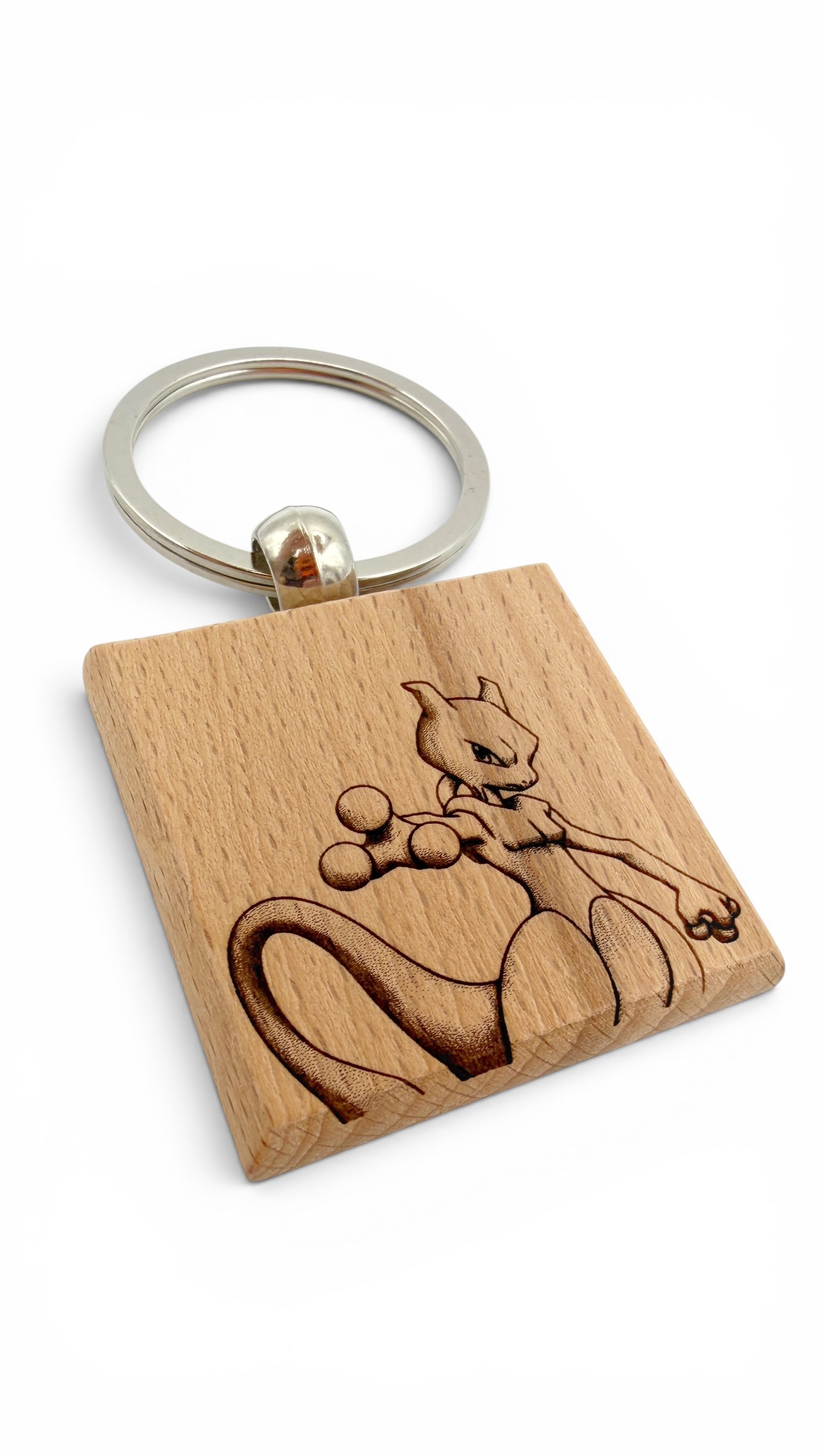 Mewtwo Pokemon - Portachiavi in legno inciso 