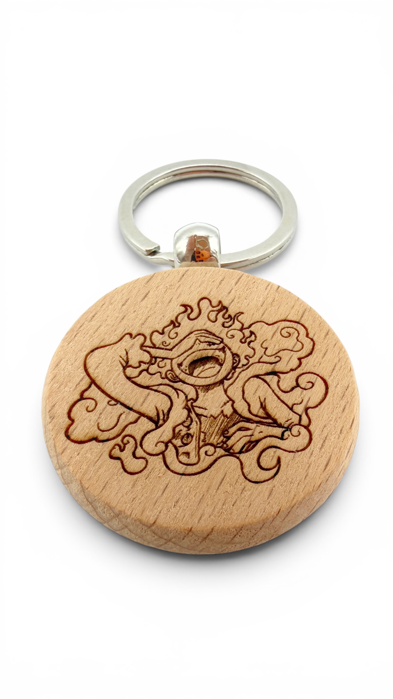 Luffy Gear 5 risata One Piece - Portachiavi in legno inciso 