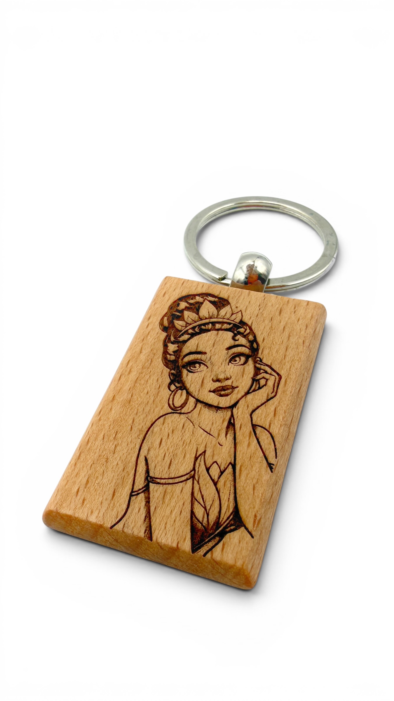 Principessa e il Ranocchio - Portachiavi in legno inciso 