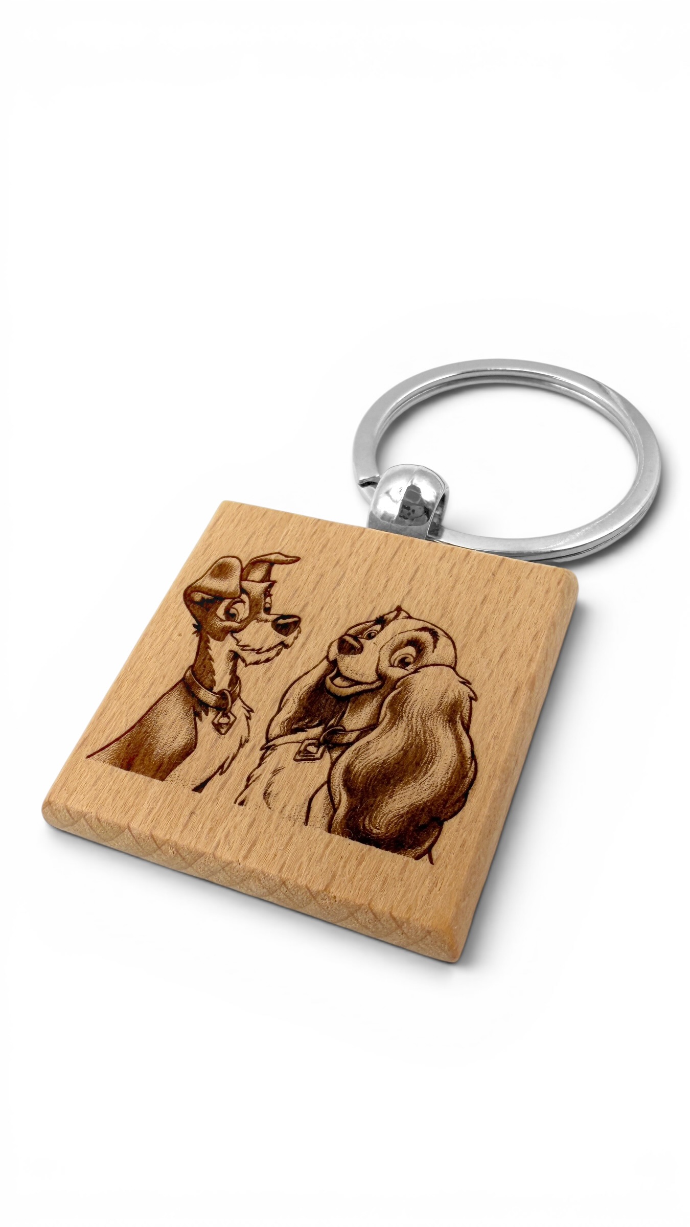 Lilli e il Vagabondo - Portachiavi in legno inciso 