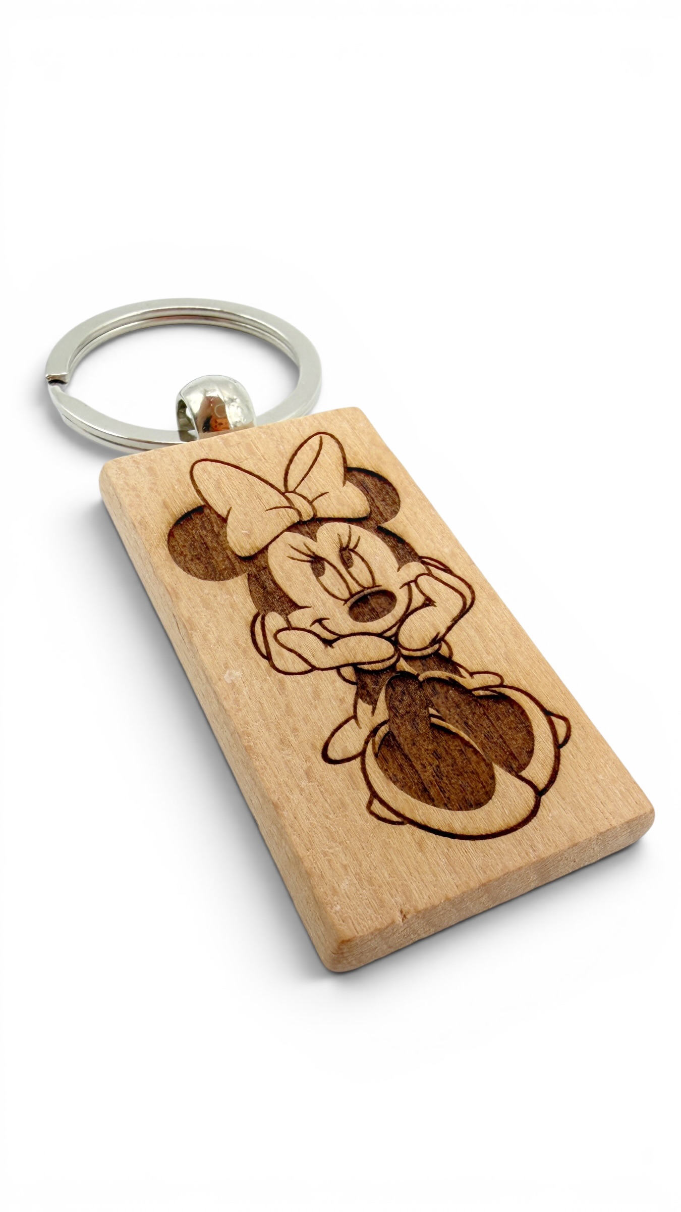 Minnie - Portachiavi in legno inciso 