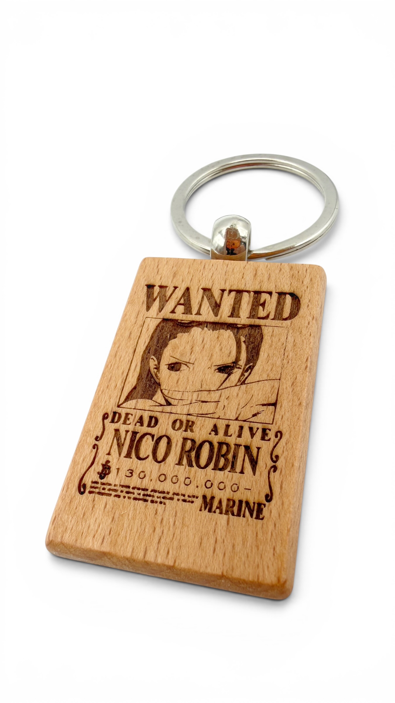 Nico Robin Wanted - Portachiavi in legno inciso 