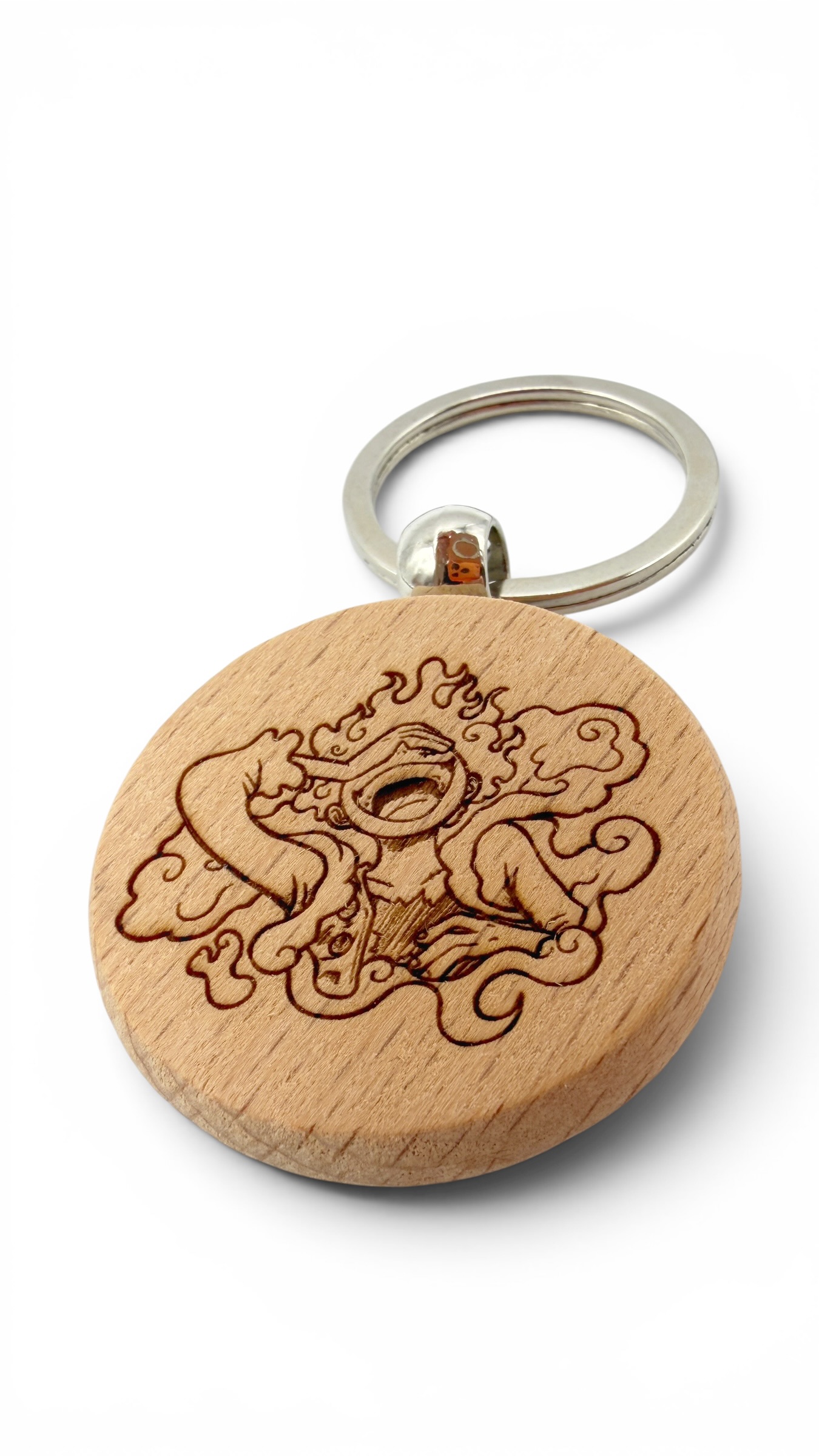 Luffy Gear 5 risata One Piece - Portachiavi in legno inciso 
