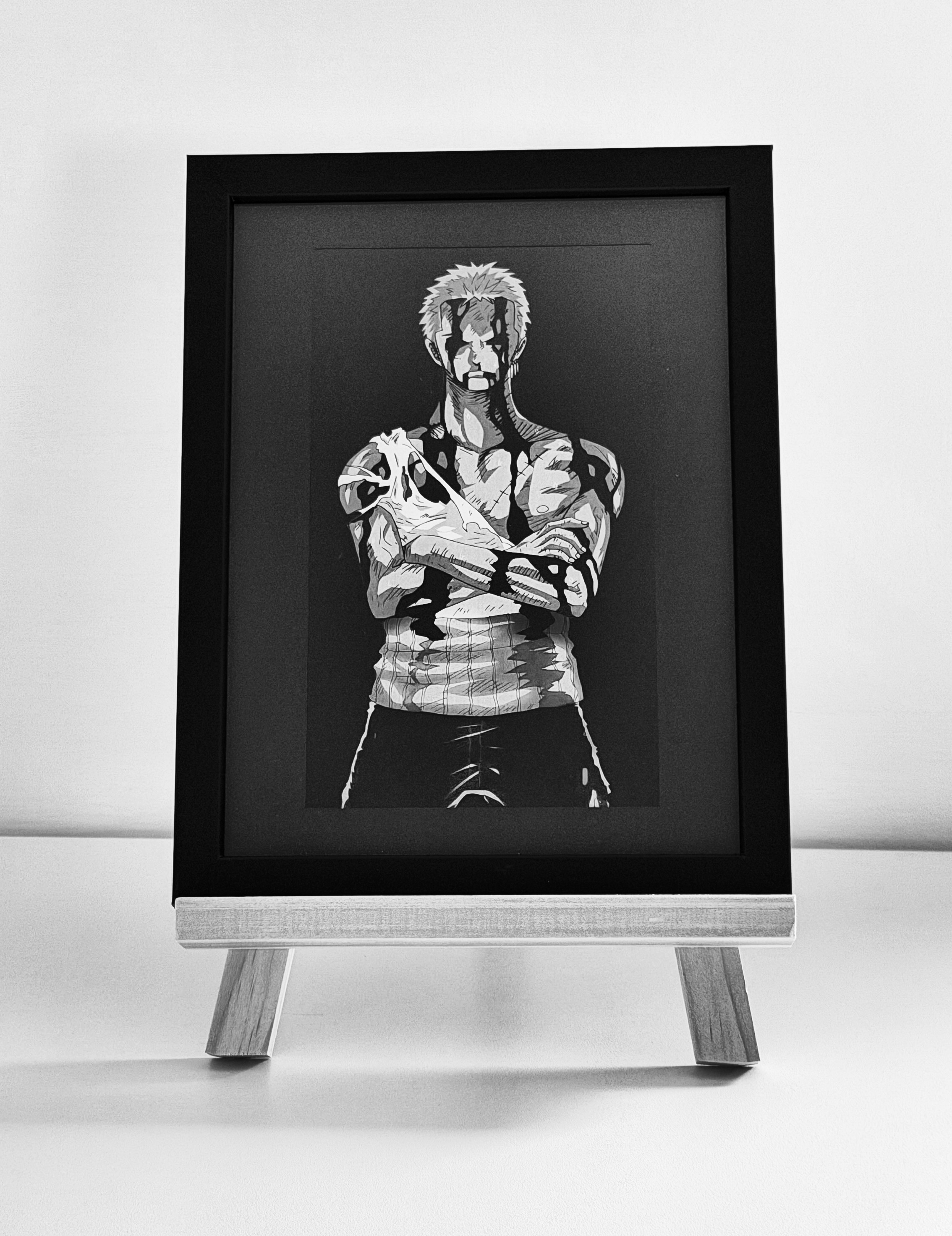 Zoro One Piece - Quadro inciso su alluminio con cornice