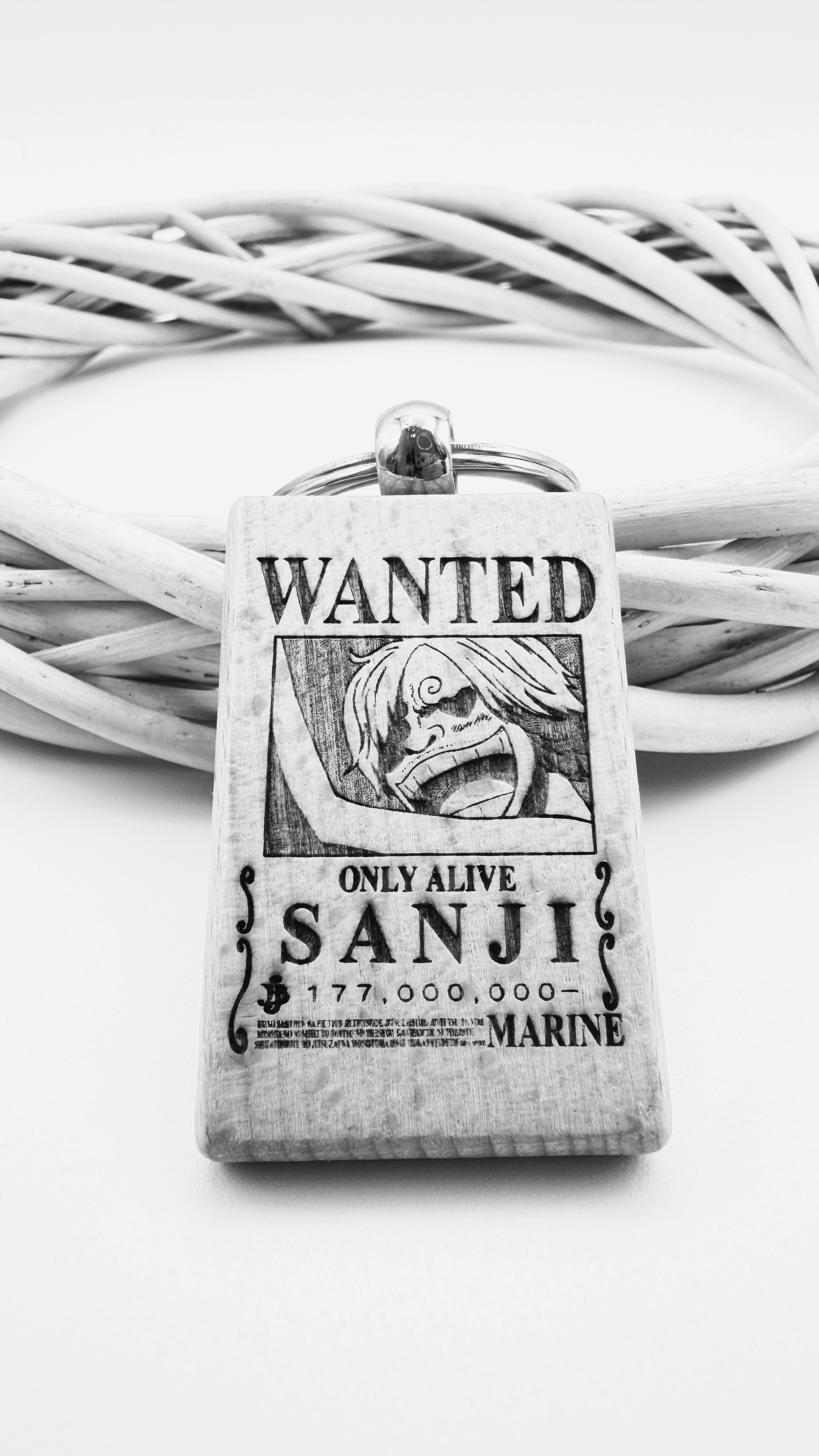 Sanji Wanted - Portachiavi in legno inciso 