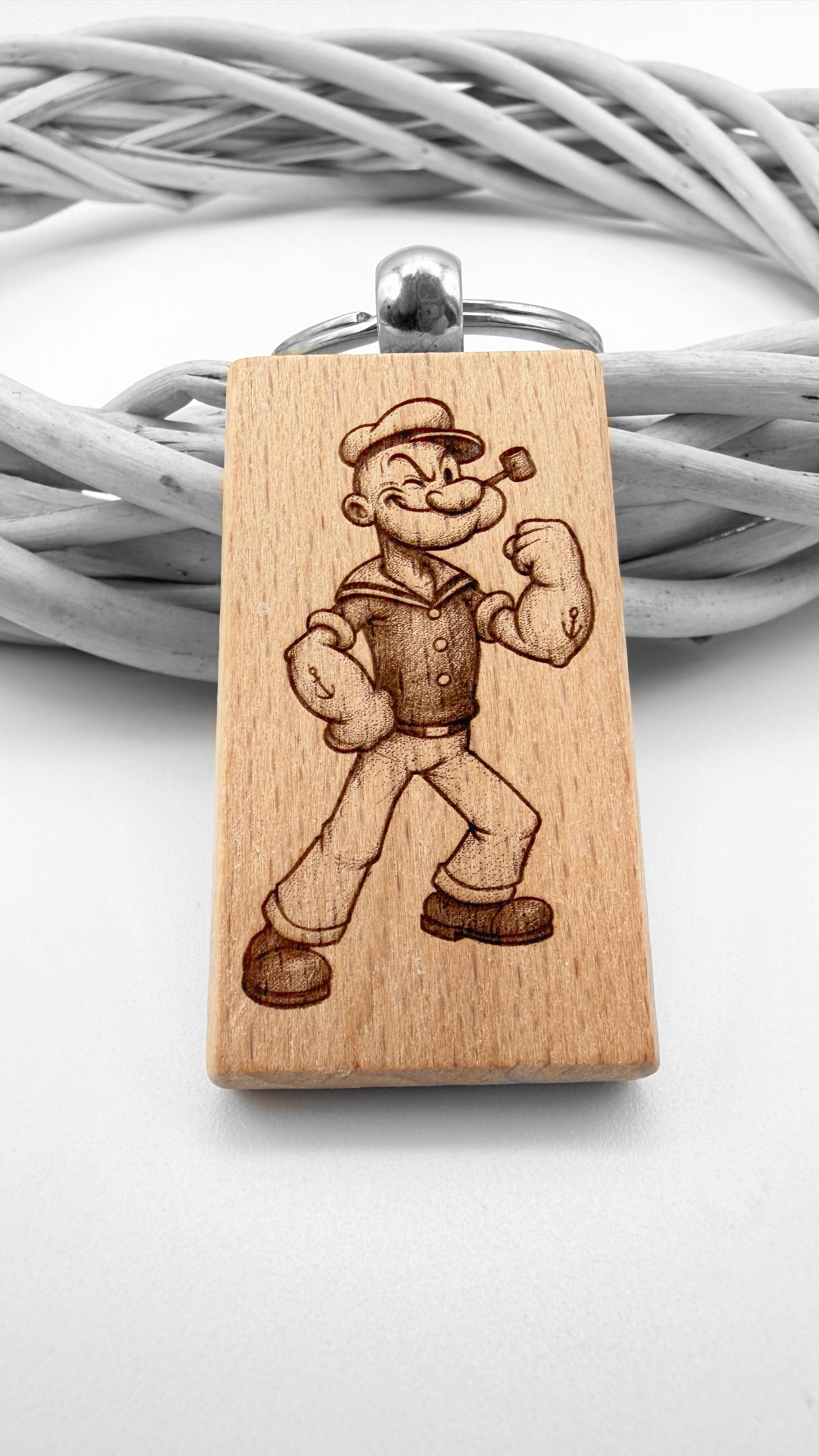 Braccio di Ferro - Portachiavi in legno inciso