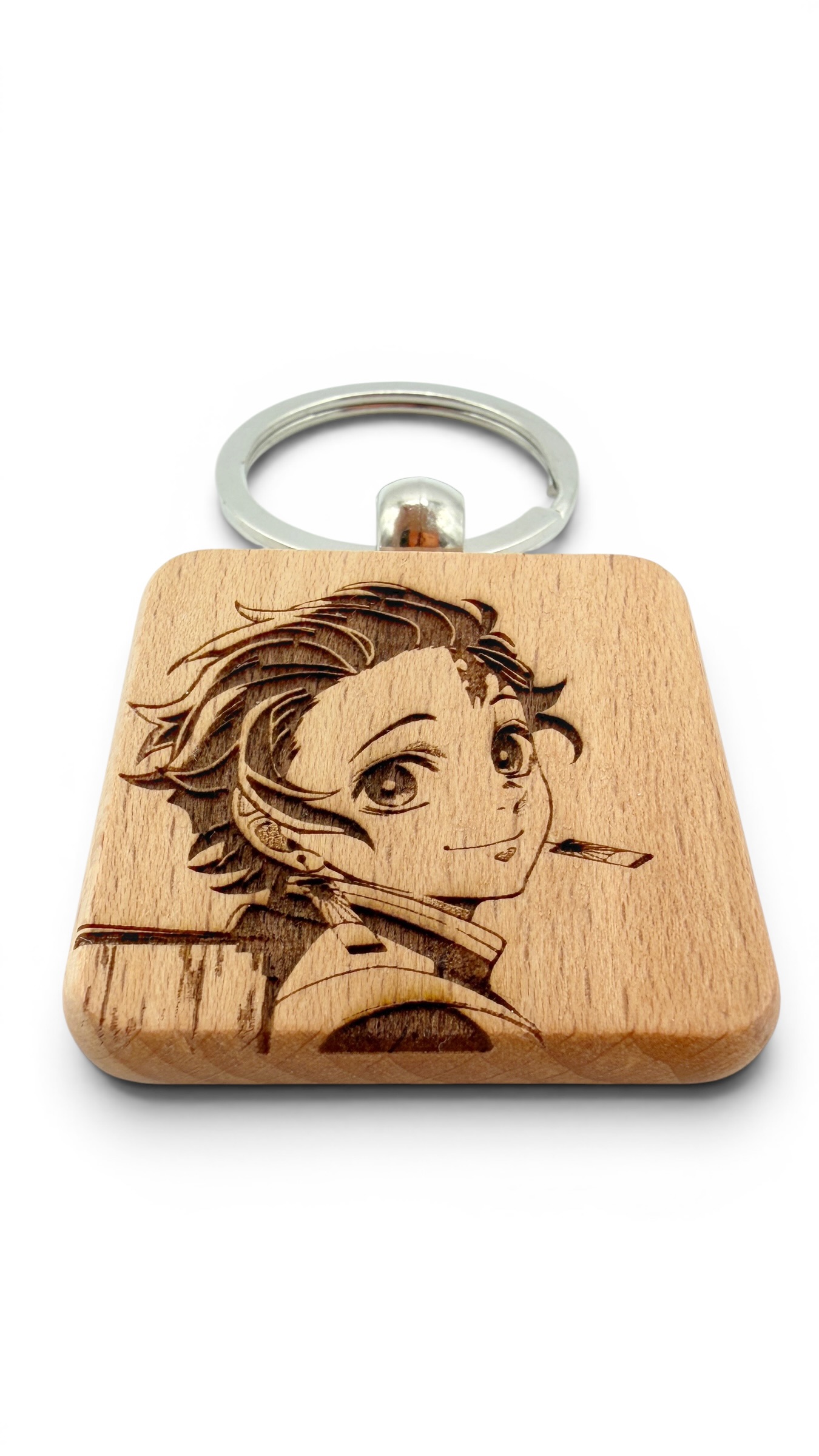 Tanjiro viso Demon Slayer - Portachiavi in legno inciso 