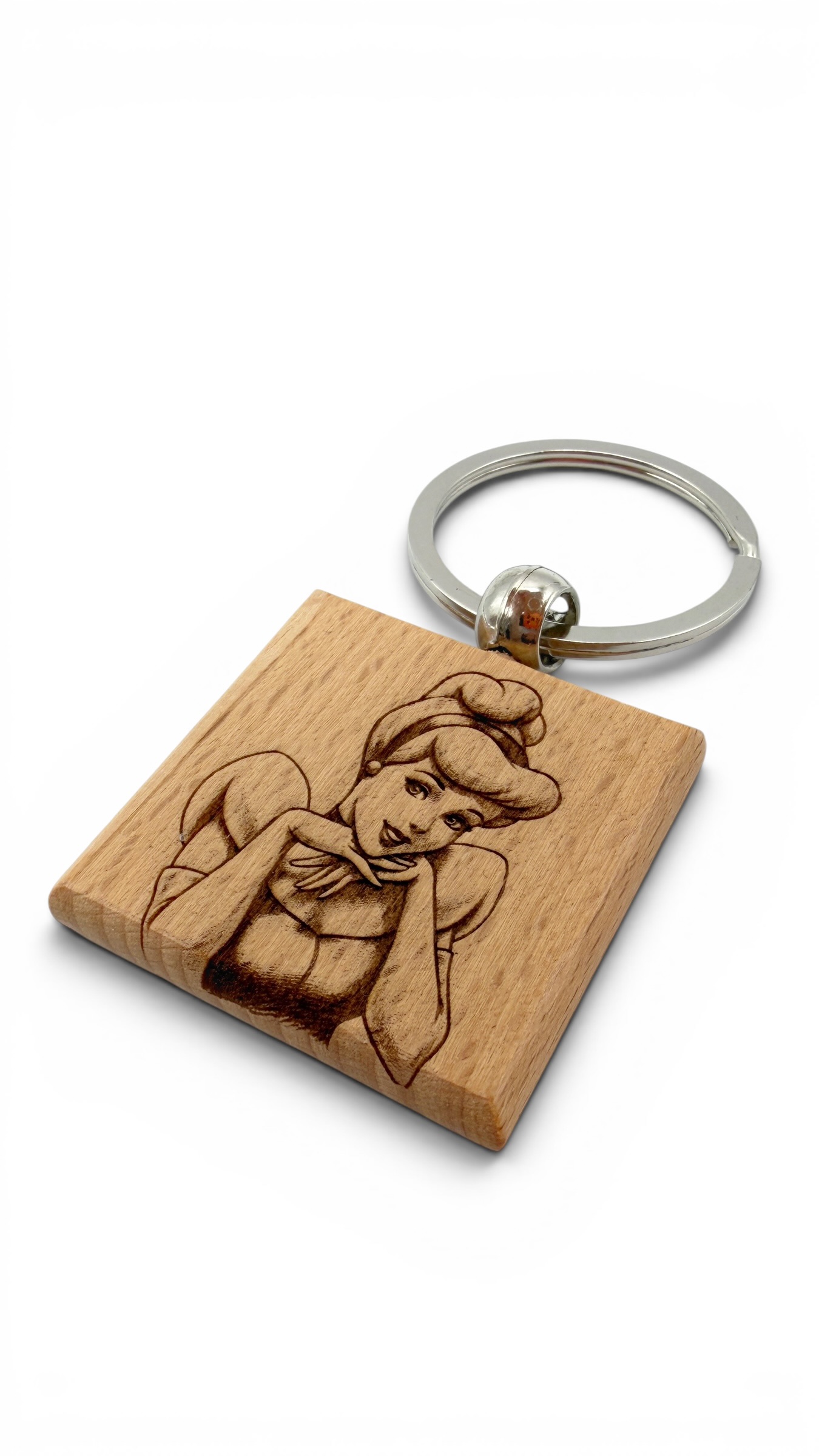 Cenerentola - Portachiavi in legno inciso 