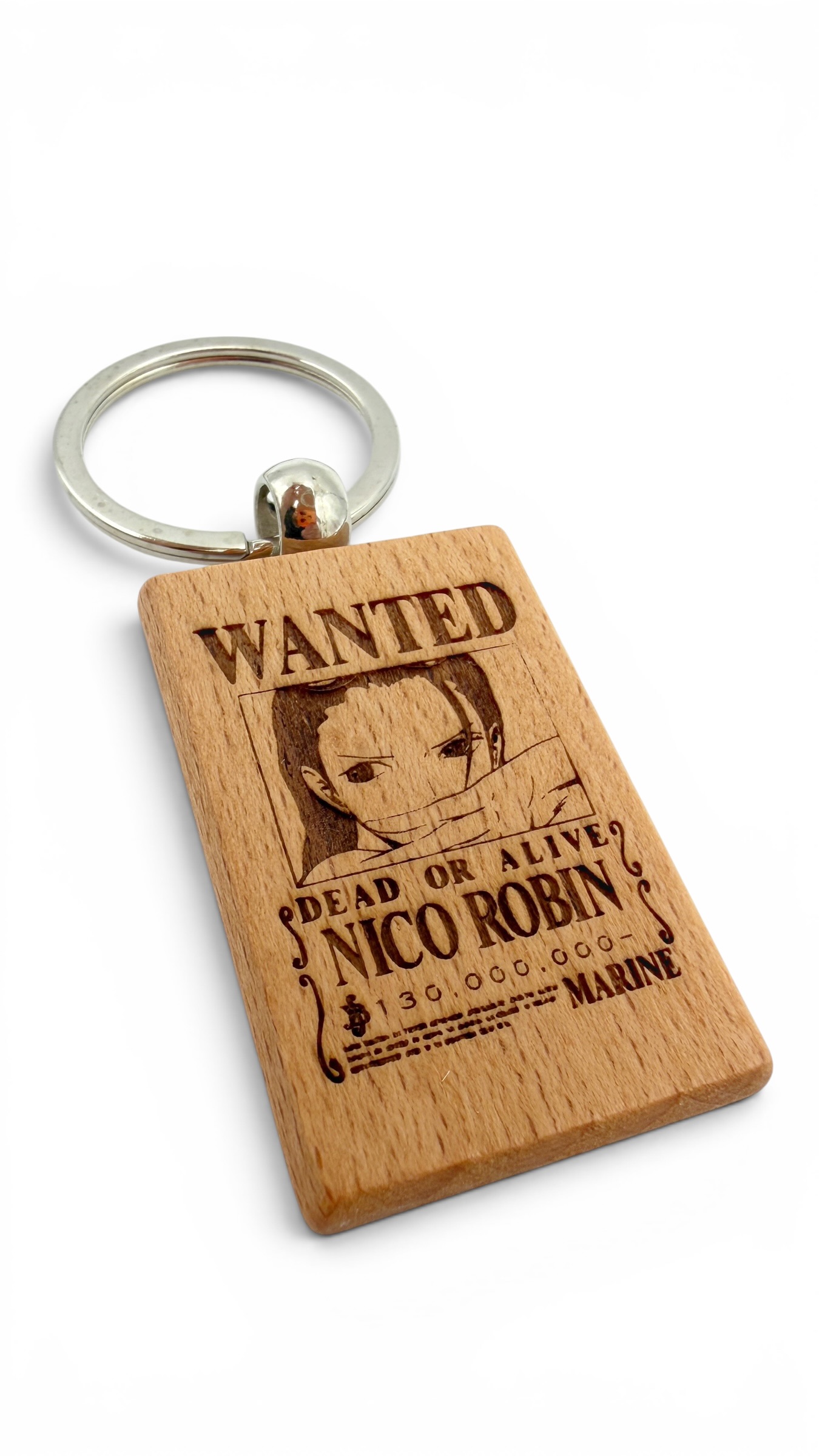 Nico Robin Wanted - Portachiavi in legno inciso 
