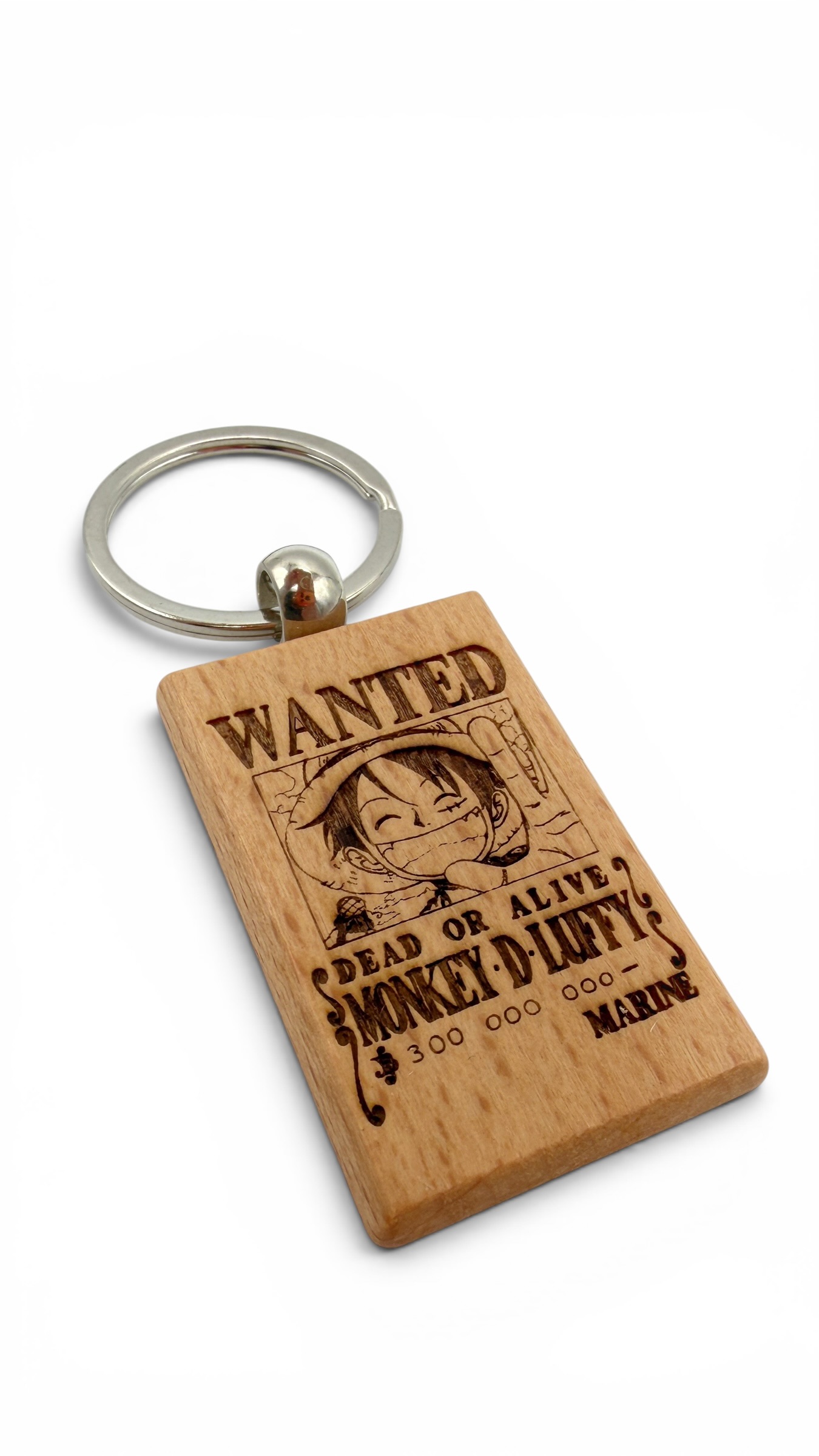 Luffy Wanted - Portachiavi in legno inciso 