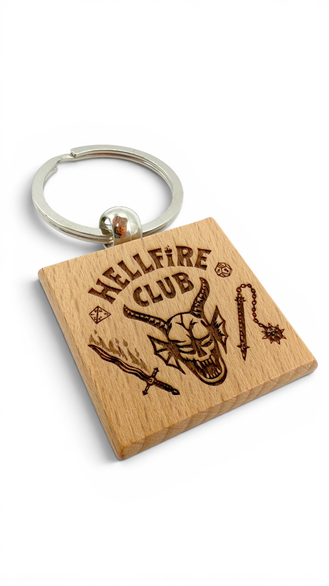 Stranger Things Hellfire Club - Portachiavi in legno inciso 