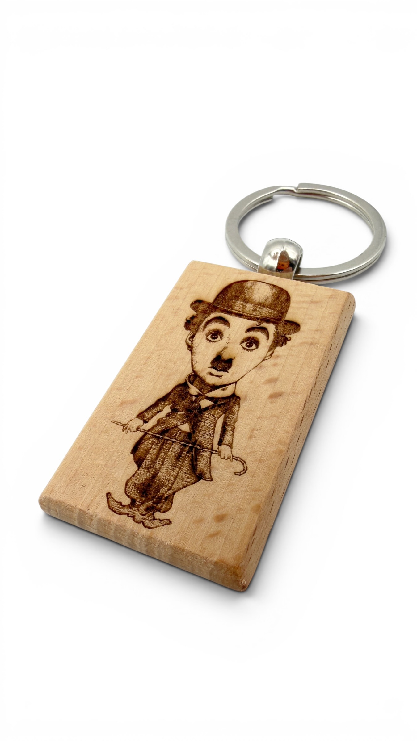 Charlie Chaplin - Portachiavi in legno inciso