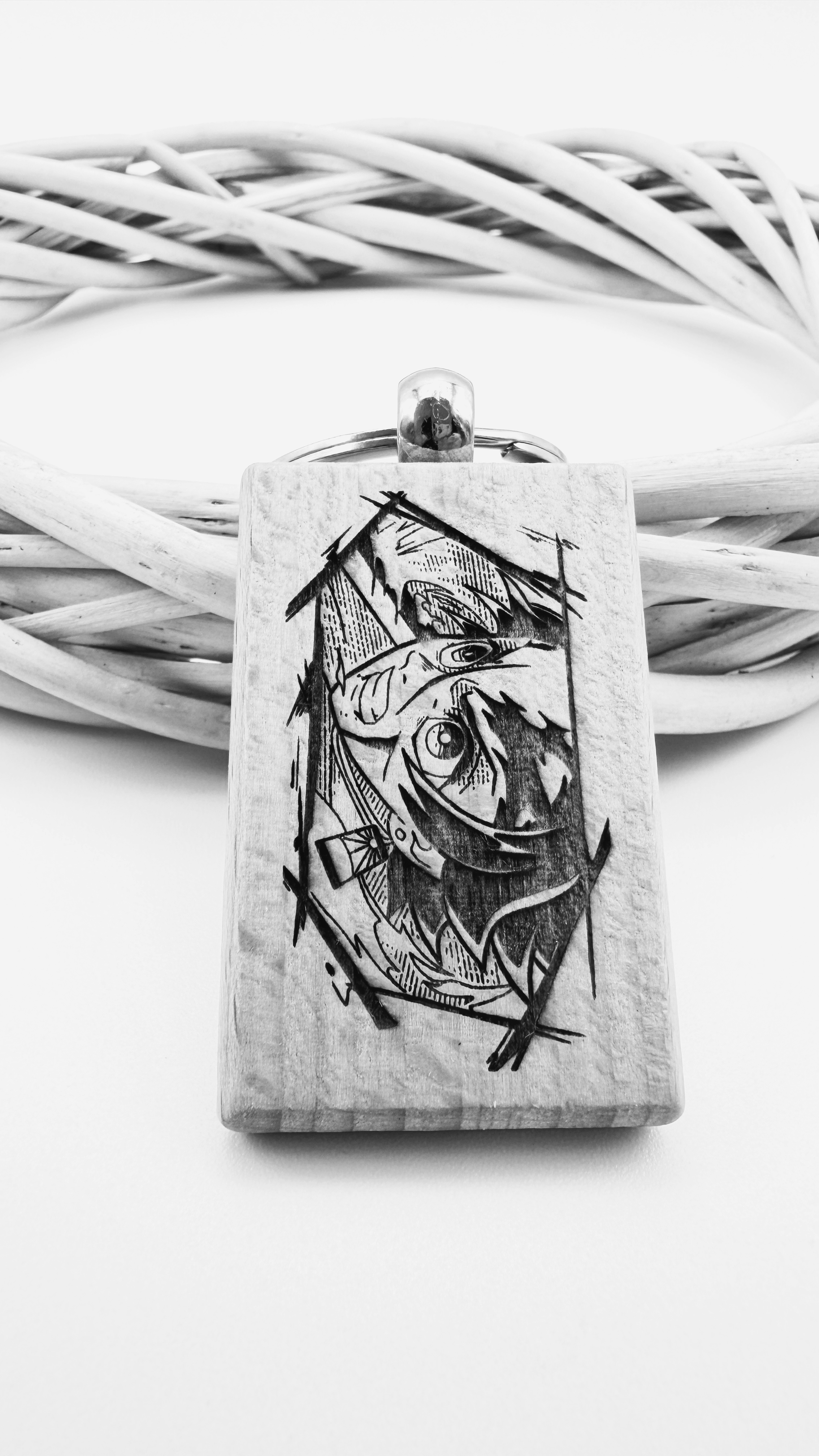 Tanjiro Demon Slayer - Portachiavi in legno inciso 