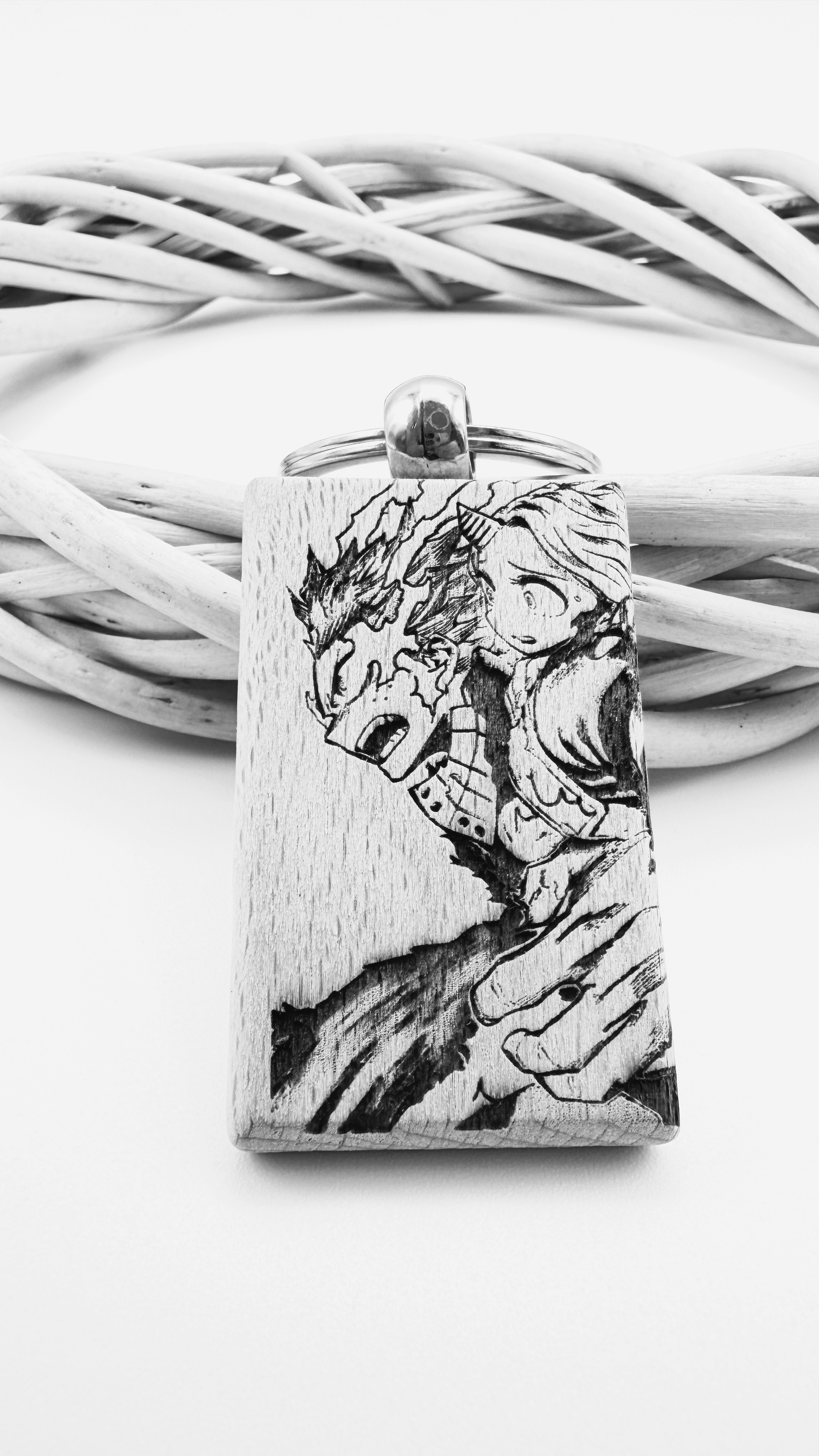 Deku e Eri My hero accademia - Portachiavi in legno inciso 