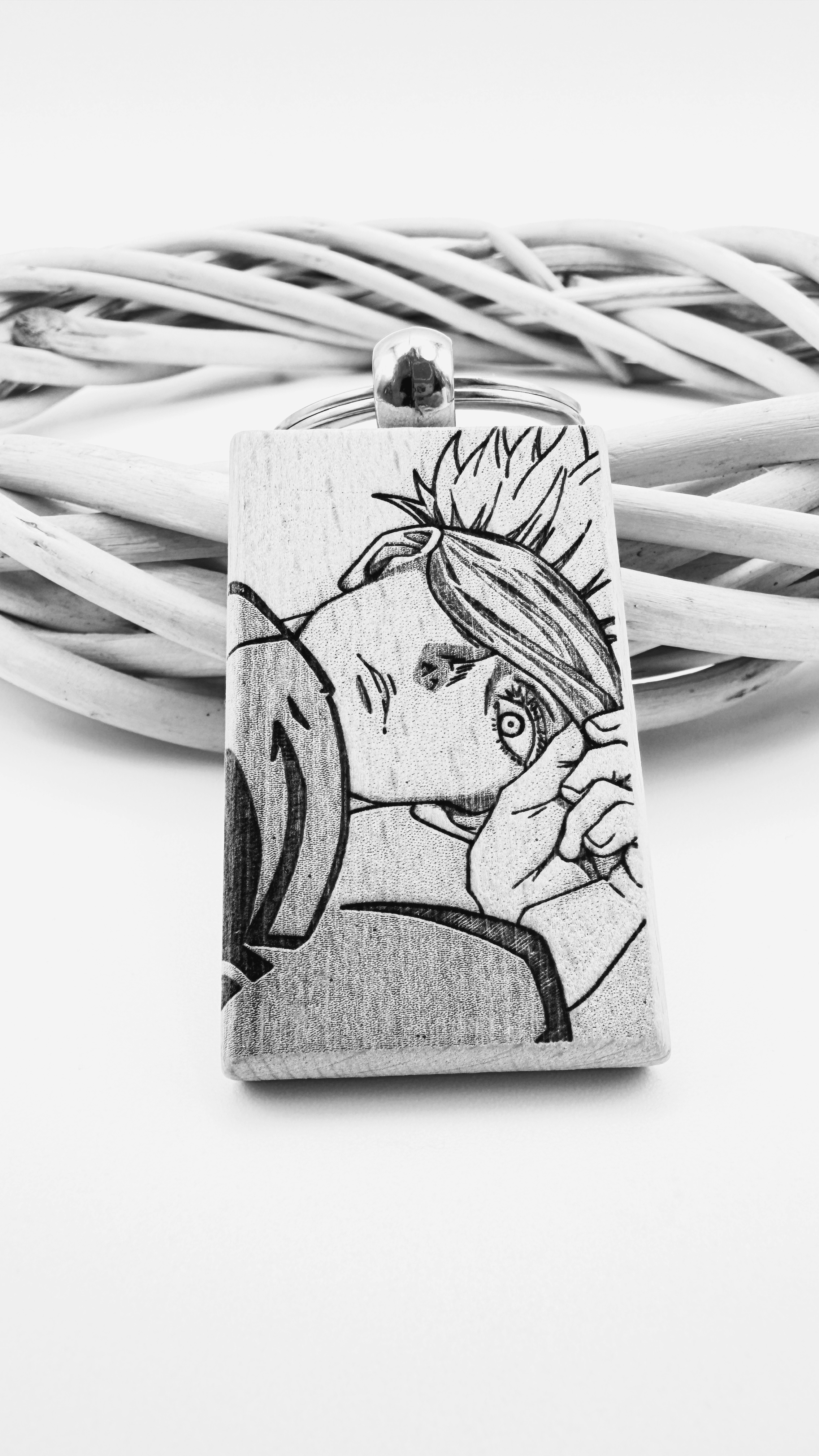 Gojo occhio scoperto Jujutsu kaisen - Portachiavi in legno inciso 