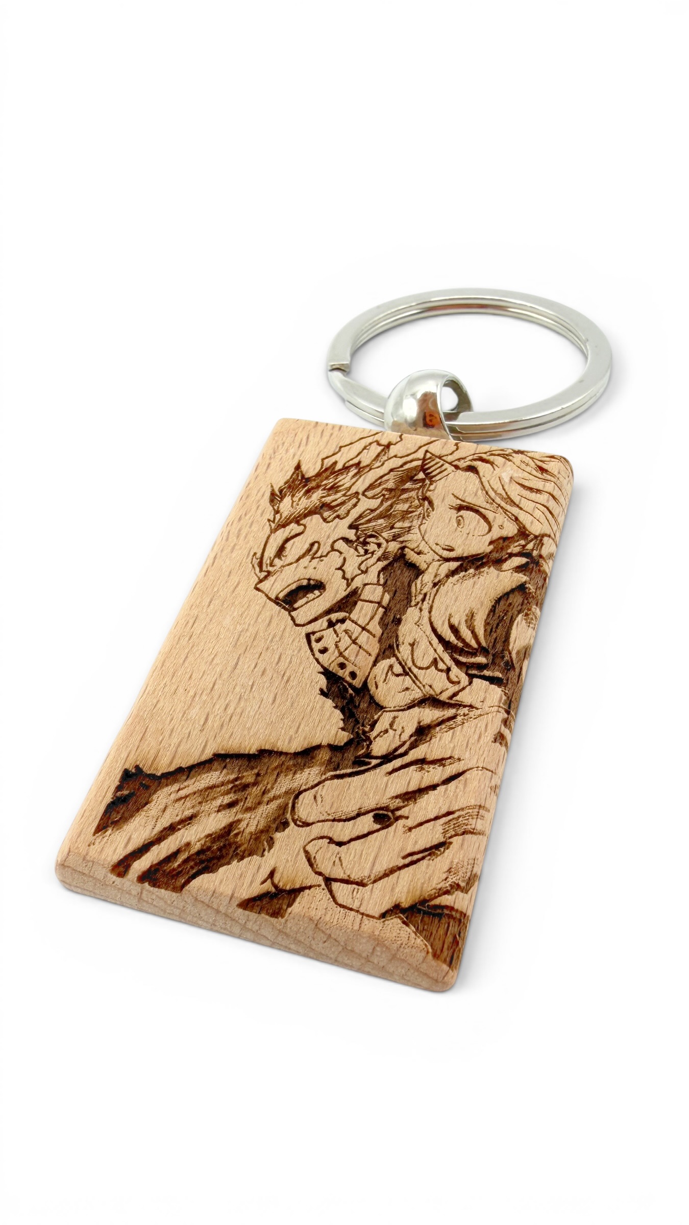 Deku e Eri My hero accademia - Portachiavi in legno inciso 