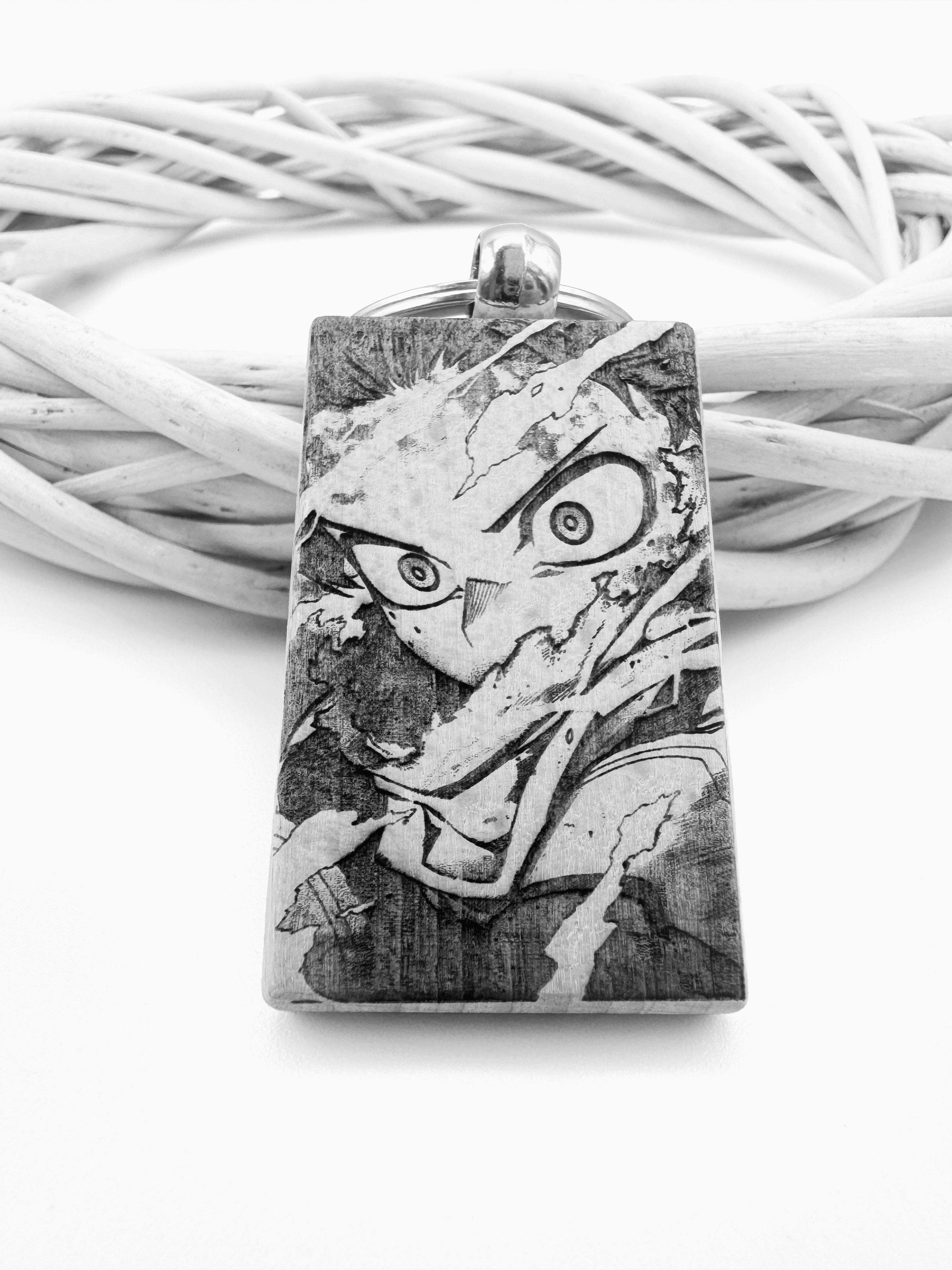 Deku Volto My hero accademia - Portachiavi in legno inciso 