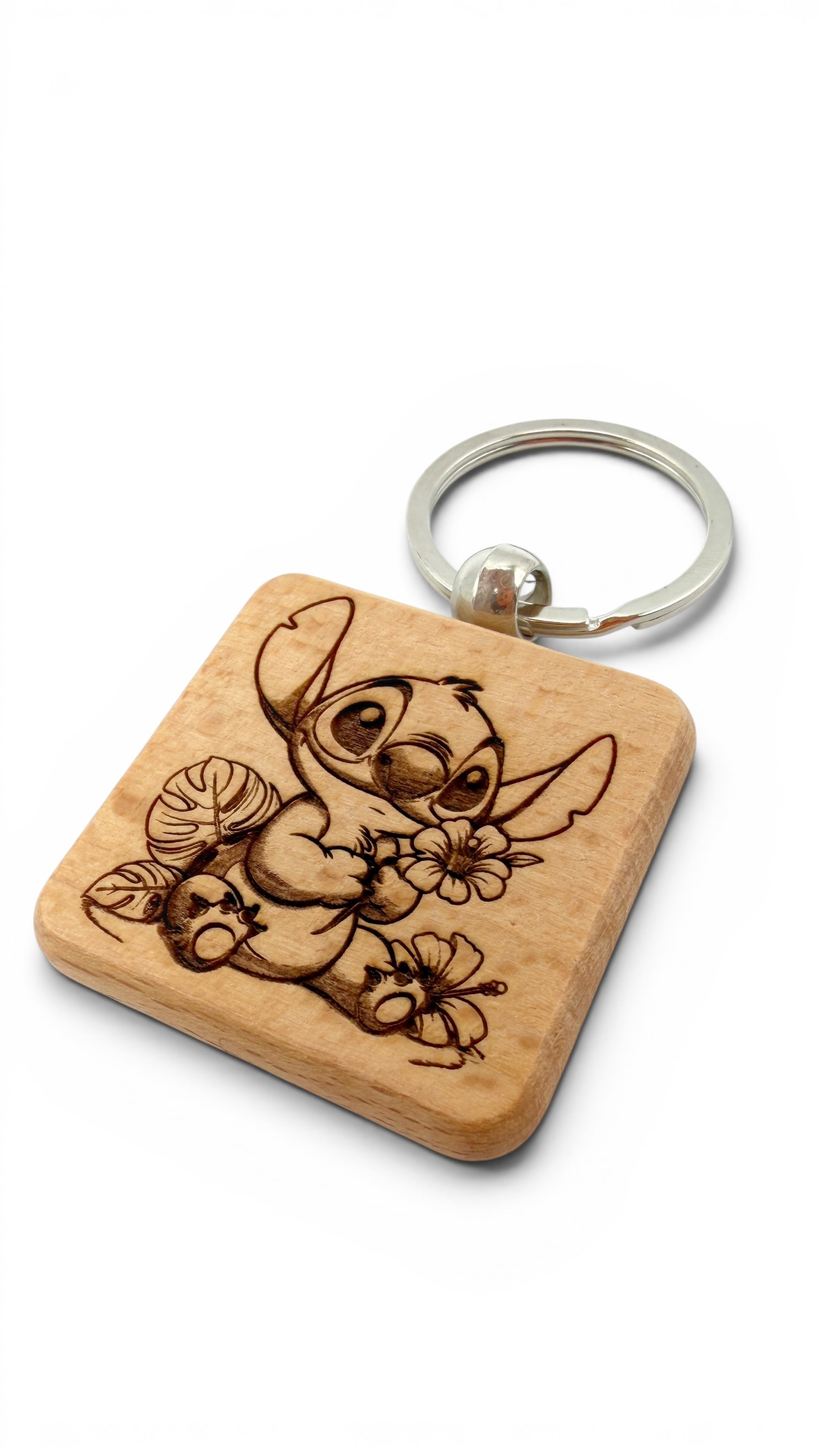 Stitch - Portachiavi in legno inciso 