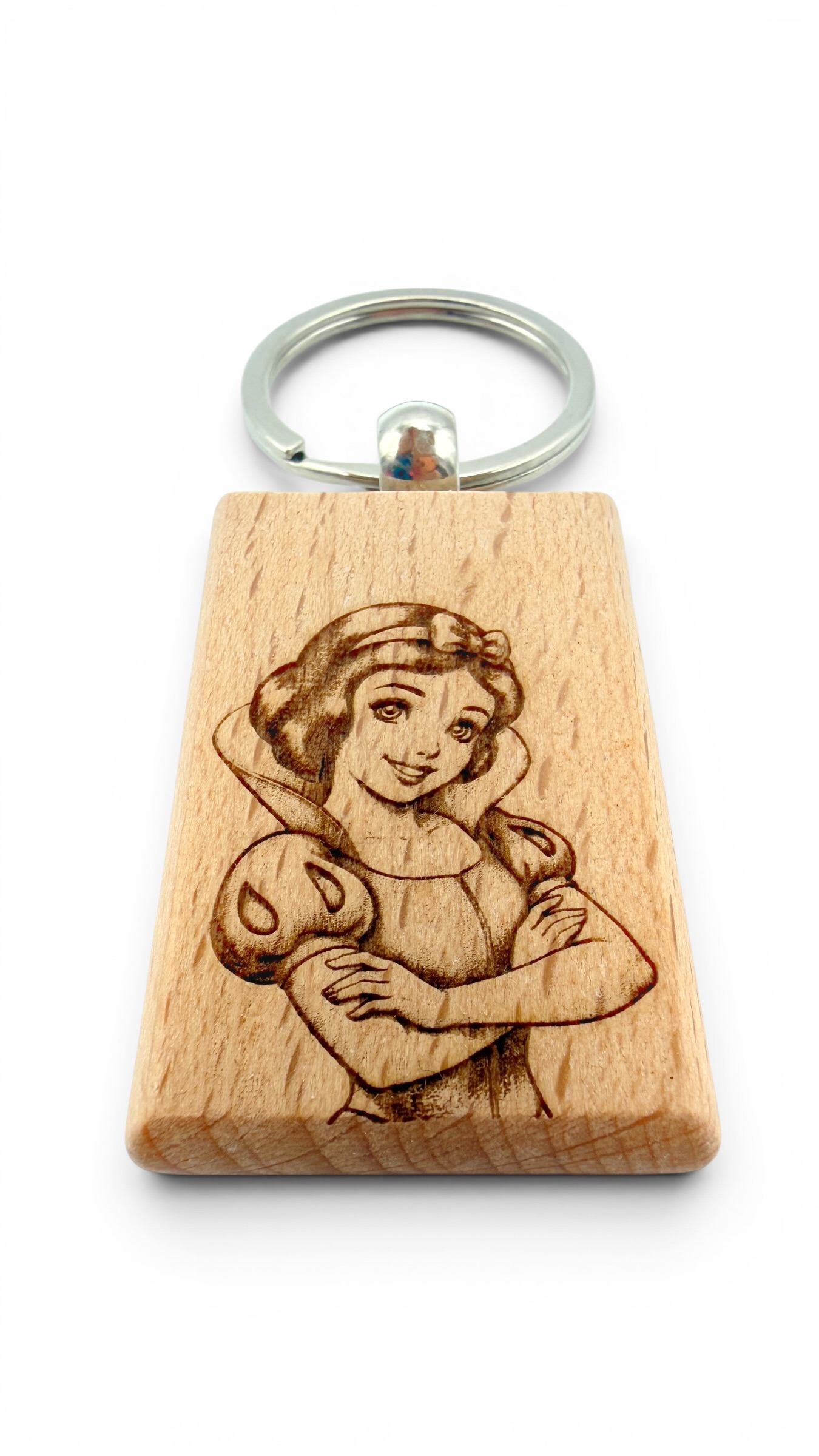 Biancaneve - Portachiavi in legno inciso 