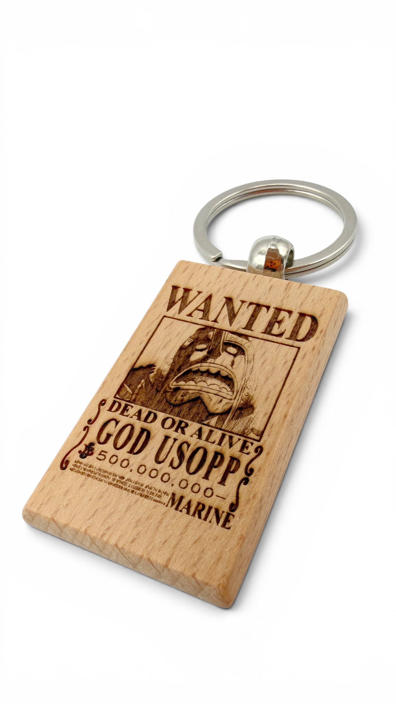 Usopp Wanted - Portachiavi in legno inciso 