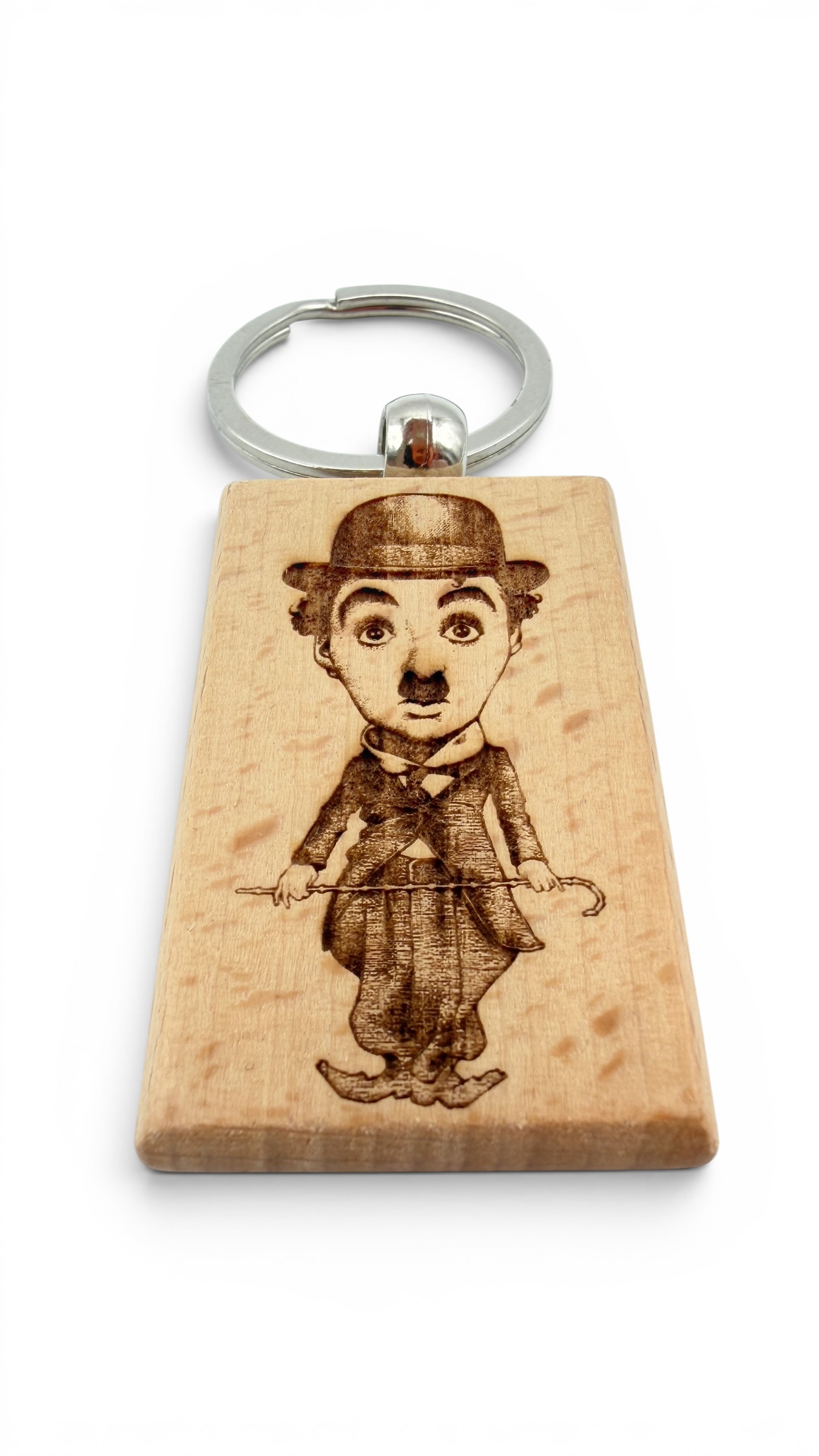 Charlie Chaplin - Portachiavi in legno inciso 
