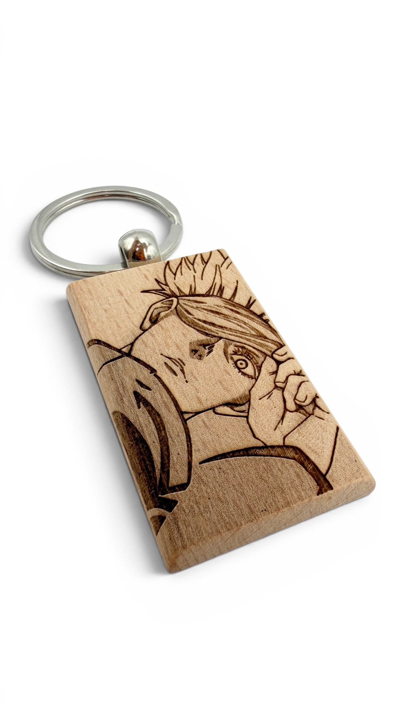 Gojo occhio scoperto Jujutsu kaisen - Portachiavi in legno inciso 