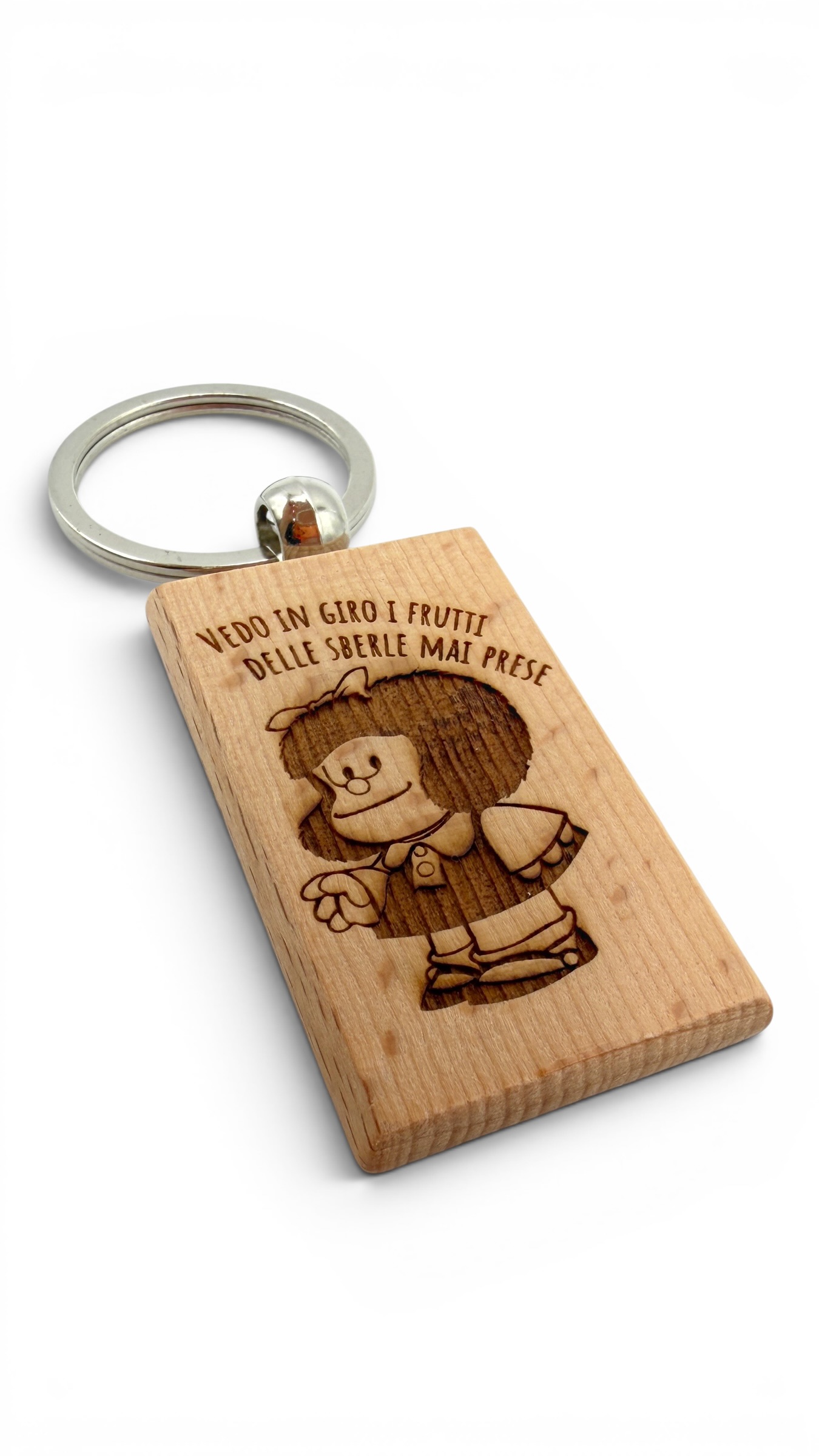 Mafalda - Portachiavi in legno inciso 