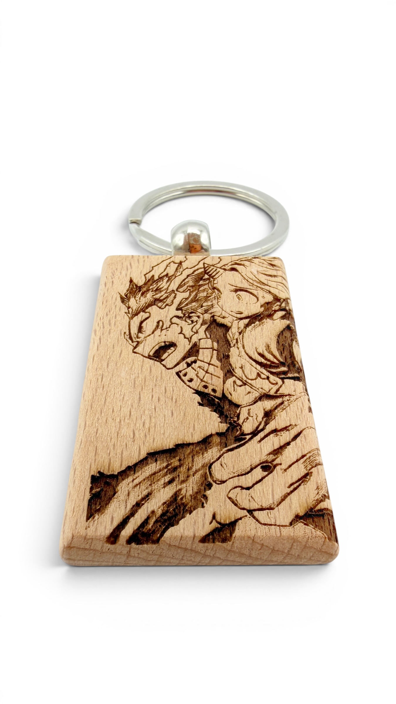 Deku e Eri My hero accademia - Portachiavi in legno inciso 