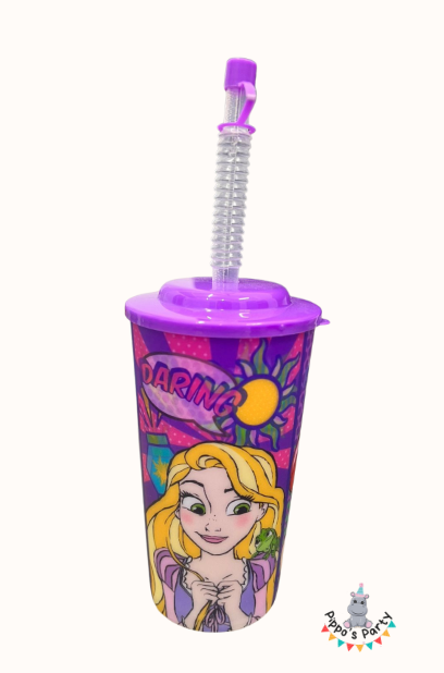 VASO DE PLÁSTICO CON POPOTE PRINCESAS DISNEY