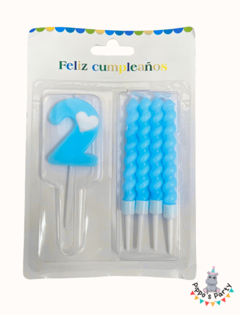 VELA DE CUMPLEAÑOS NÚMERO 2 AZUL