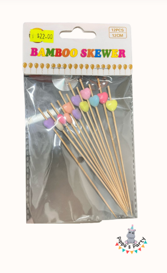 PALILLOS DE BAMBÚ CORAZONES PARA PASTEL X12