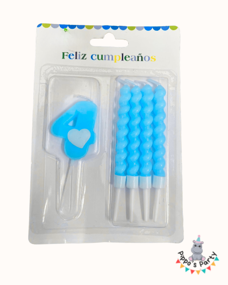 VELA DE CUMPLEAÑOS NÚMERO 4 AZUL