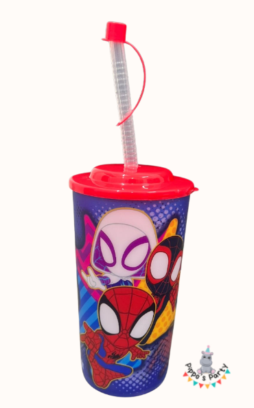 VASO DE PLÁSTICO CON POPOTE SPIDEY POWER