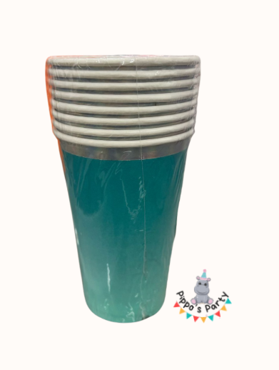 VASOS DE CARTÓN COLOR ESMERALDA X8