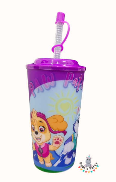 VASO DE PLÁSTICO CON POPOTE PAW PATROL