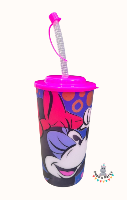 VASO DE PLÁSTICO CON POPOTE MINNIE MOUSE