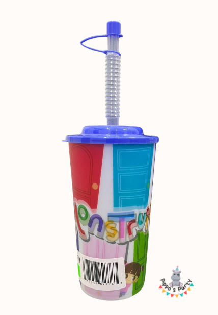 VASO DE PLÁSTICO CON POPOTE MONSTRUITOS