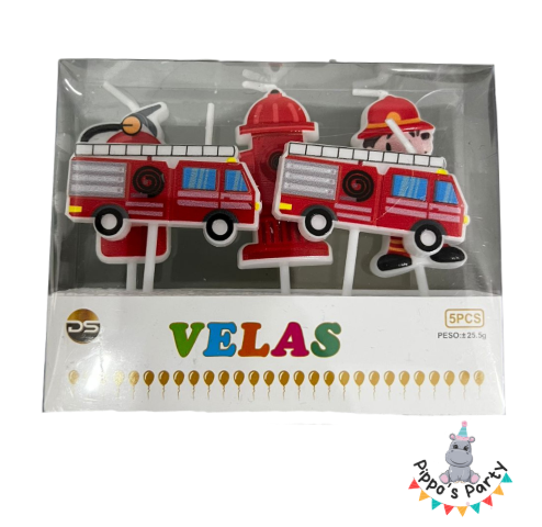 VELAS DE CUMPLEAÑOS BOMBEROS X5