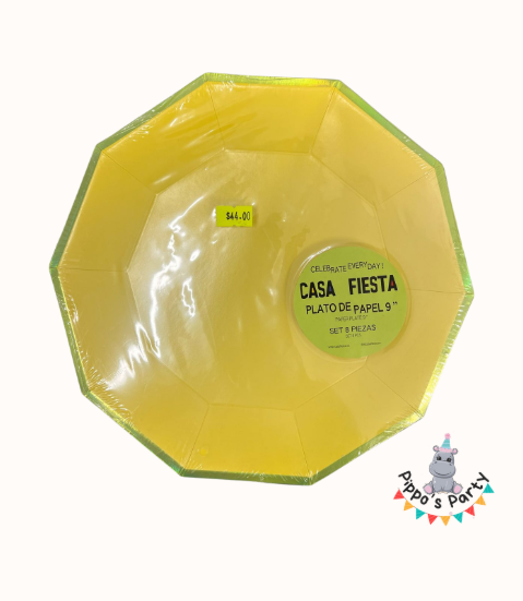 PLATO DE PAPEL COLOR AMARILLO X8