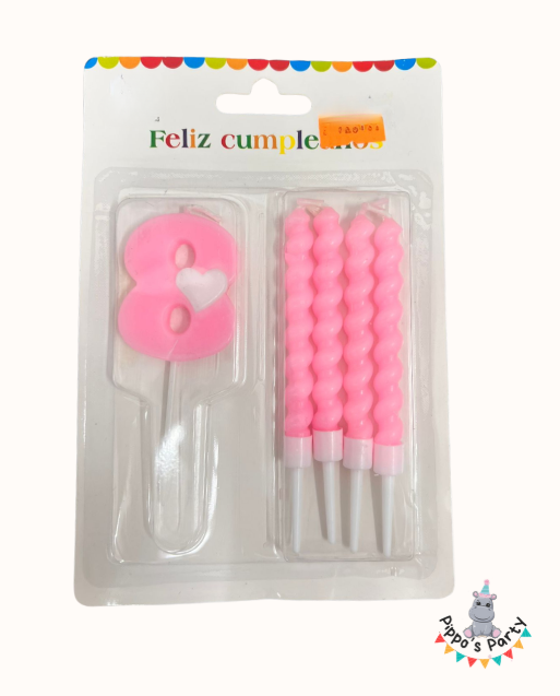 VELA DE CUMPLEAÑOS NÚMERO 8 ROSA