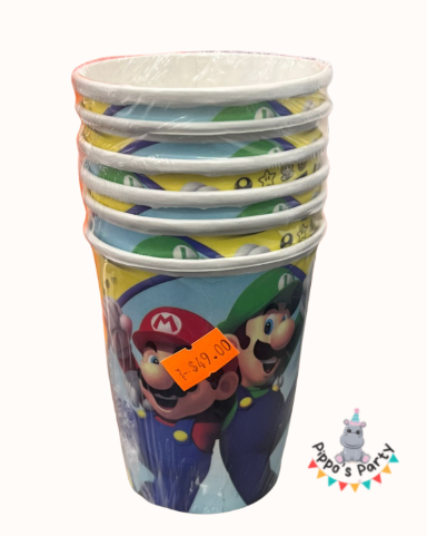 VASOS DE CARTÓN SUPER MARIO X6